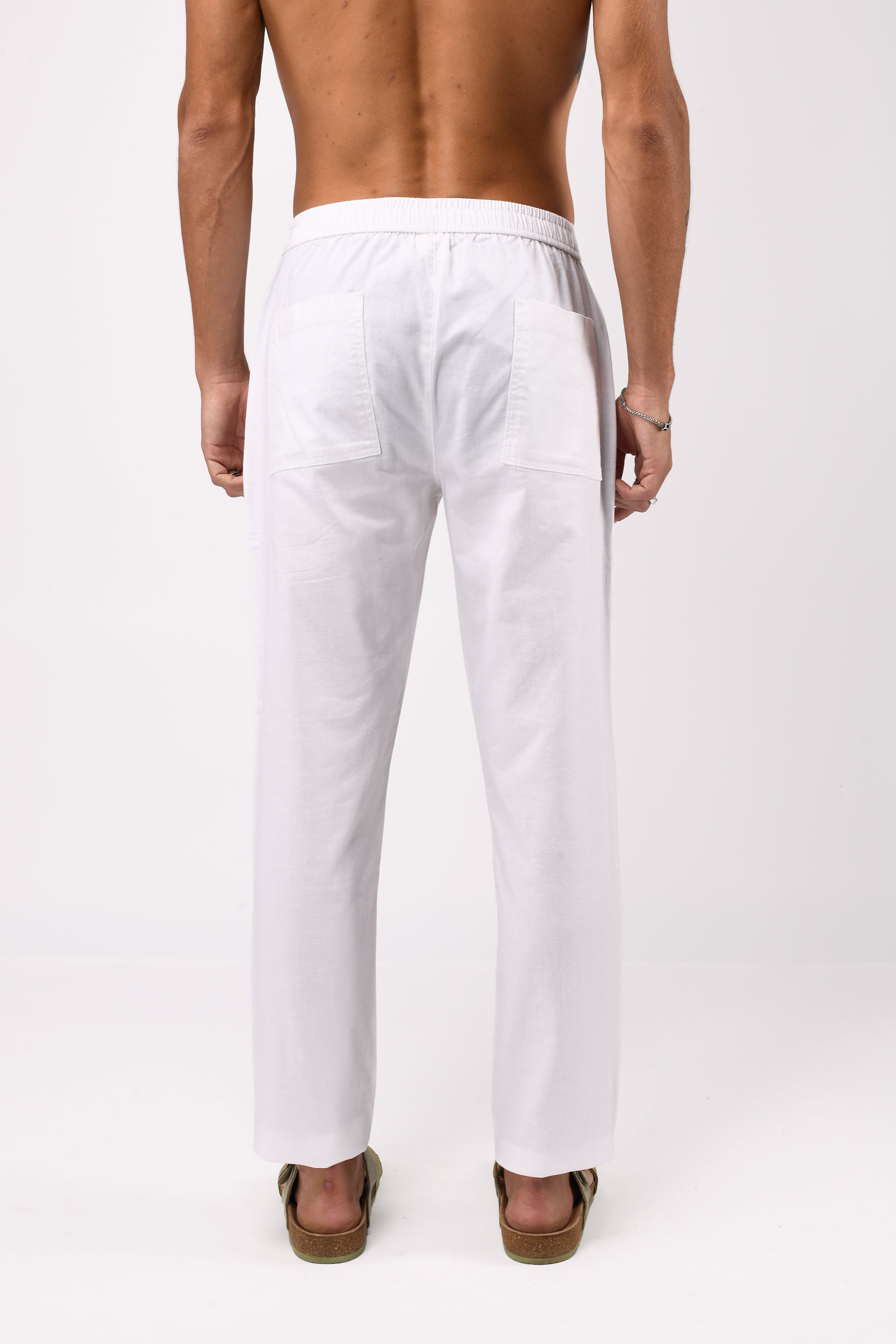LINEN FUSED TAILORED PANTS IN WHITE