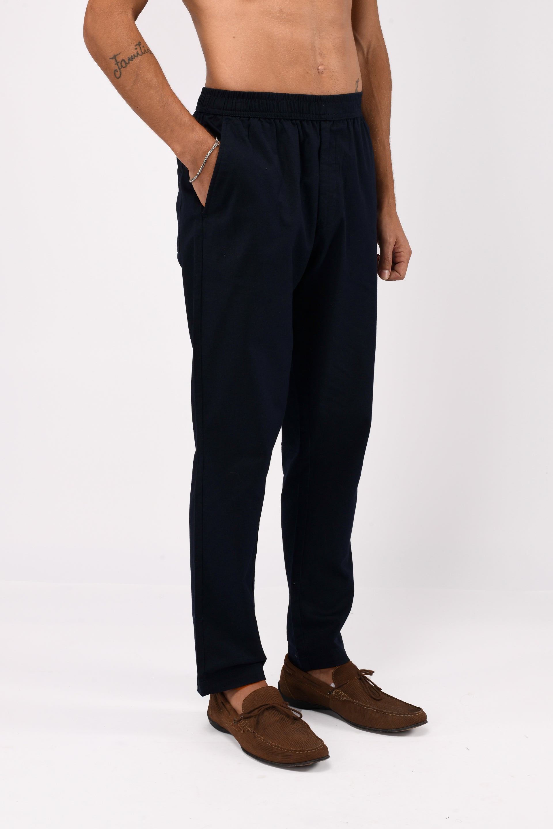 LINEN FUSED TAILORED PANTS IN BLUE