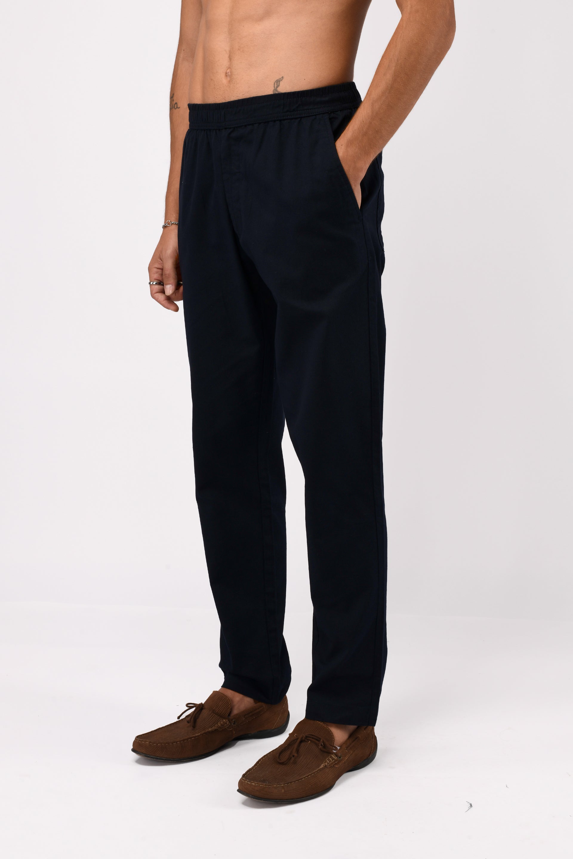 LINEN FUSED TAILORED PANTS IN BLUE
