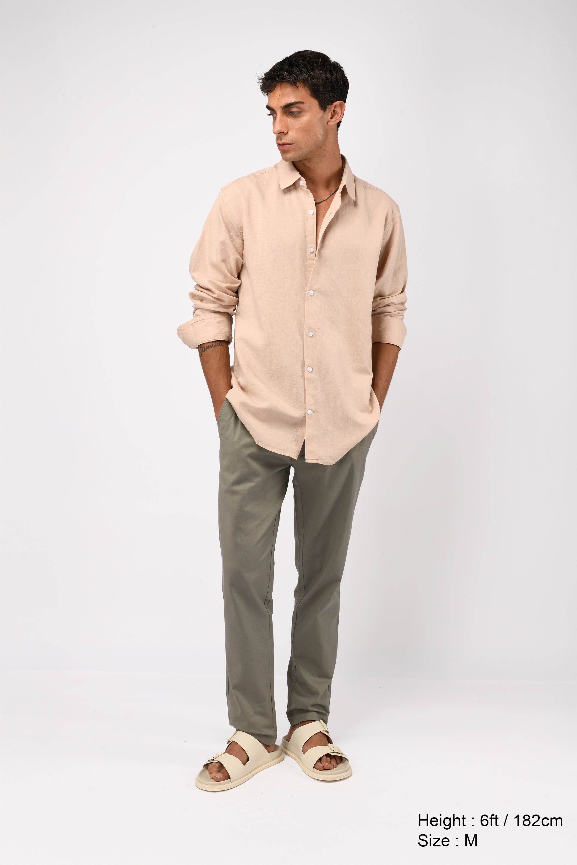 LINEN FUSED TAILORED PANTS IN GREEN