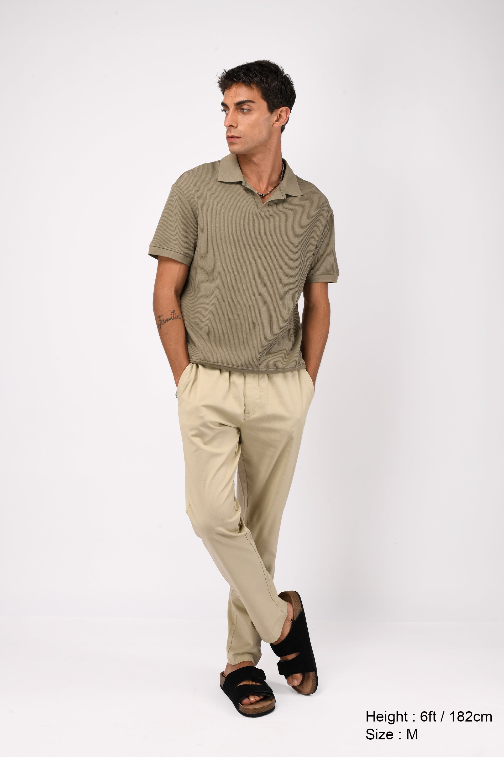 LINEN FUSED TAILORED PANTS IN BEIGE