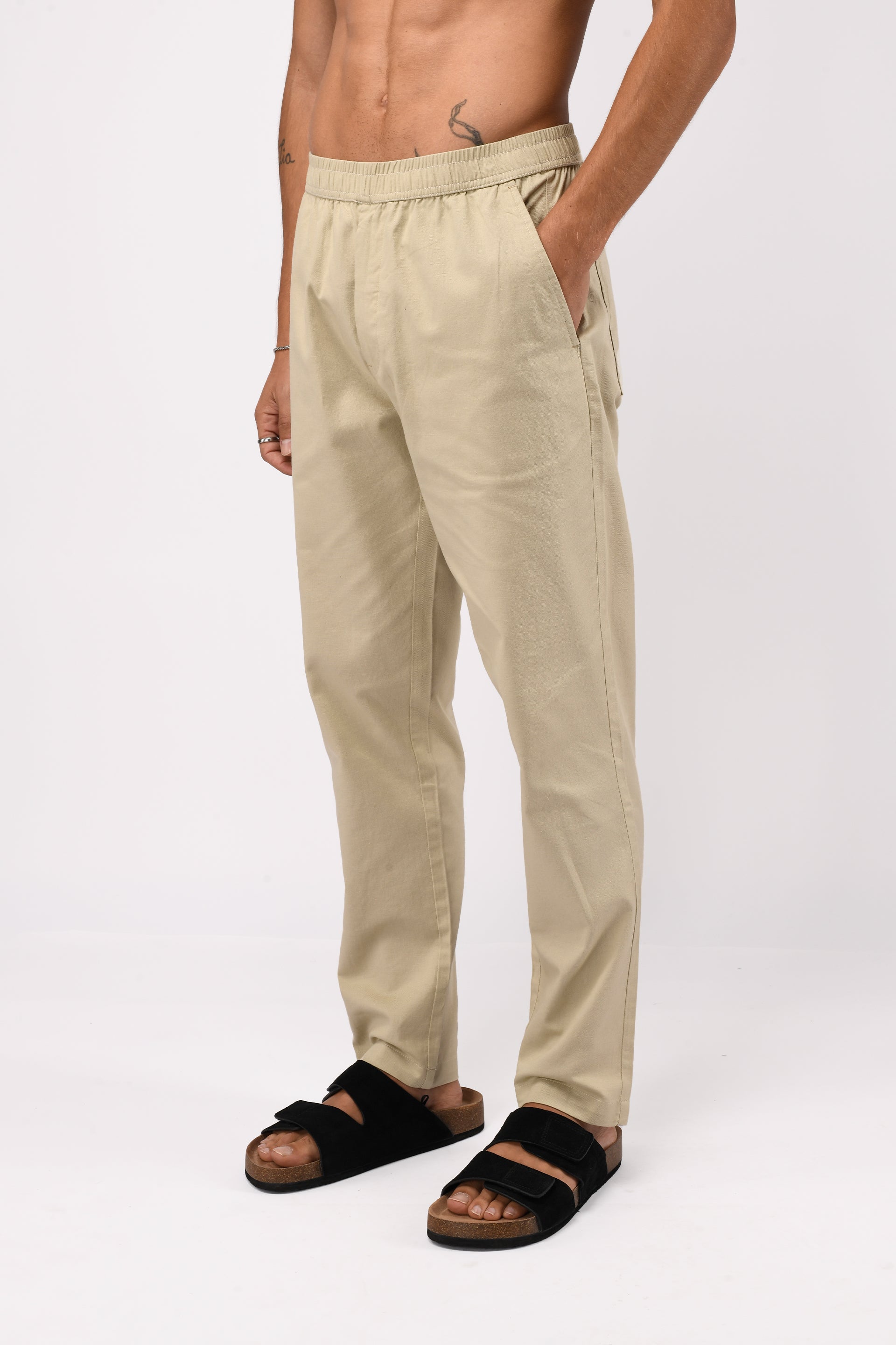 LINEN FUSED TAILORED PANTS IN BEIGE