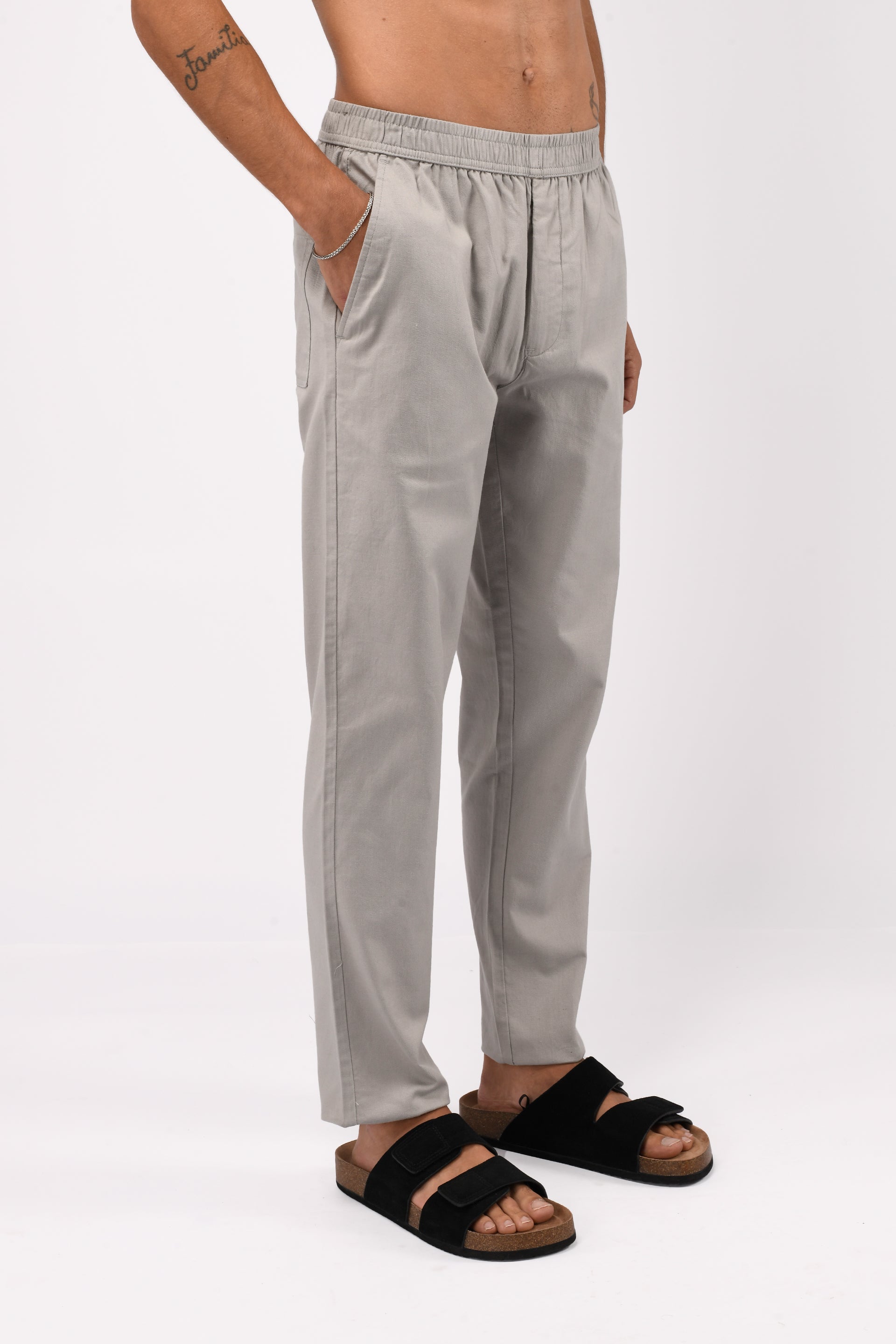 LINEN FUSED TAILORED PANTS IN GREY