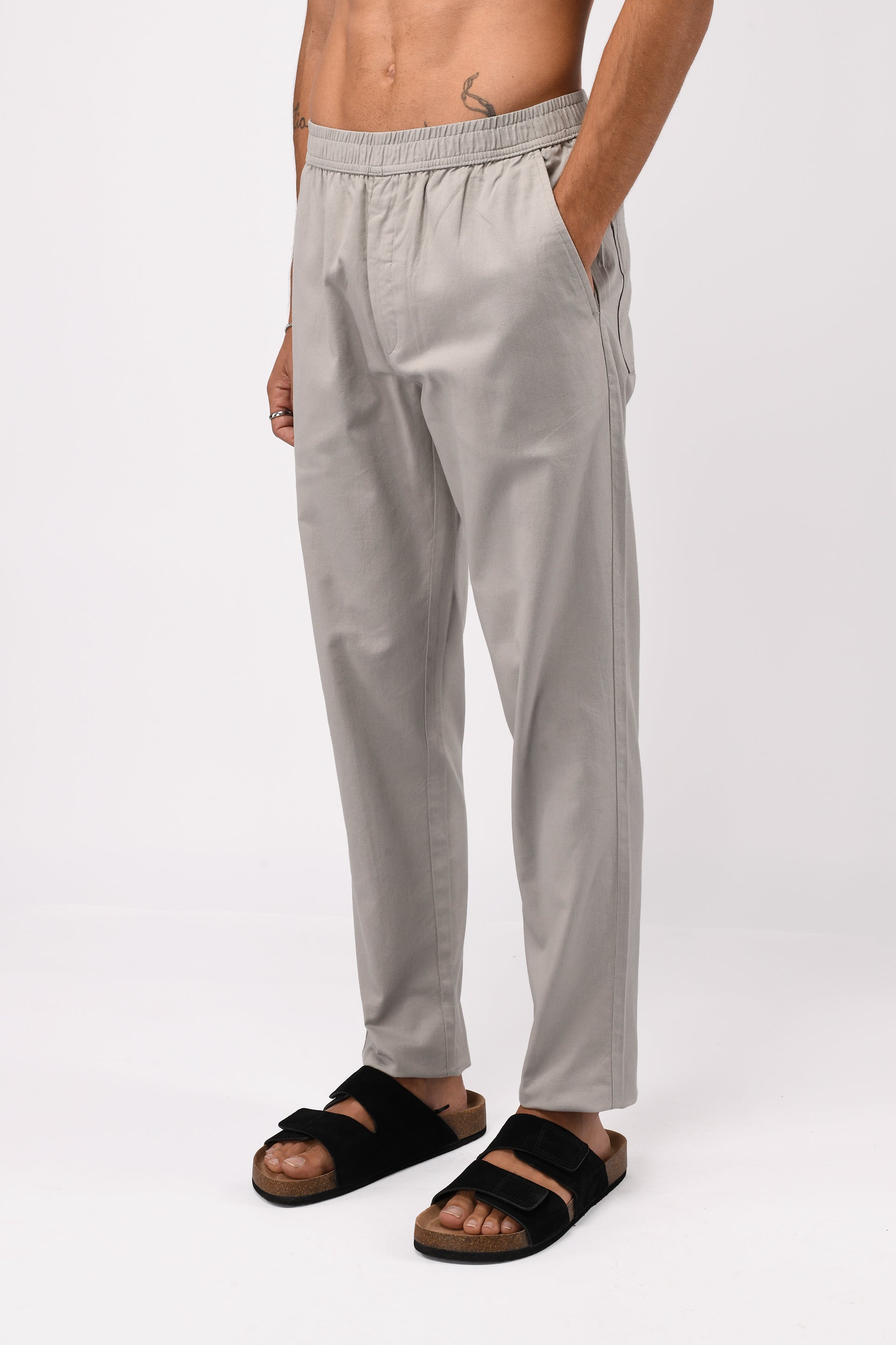 LINEN FUSED TAILORED PANTS IN GREY