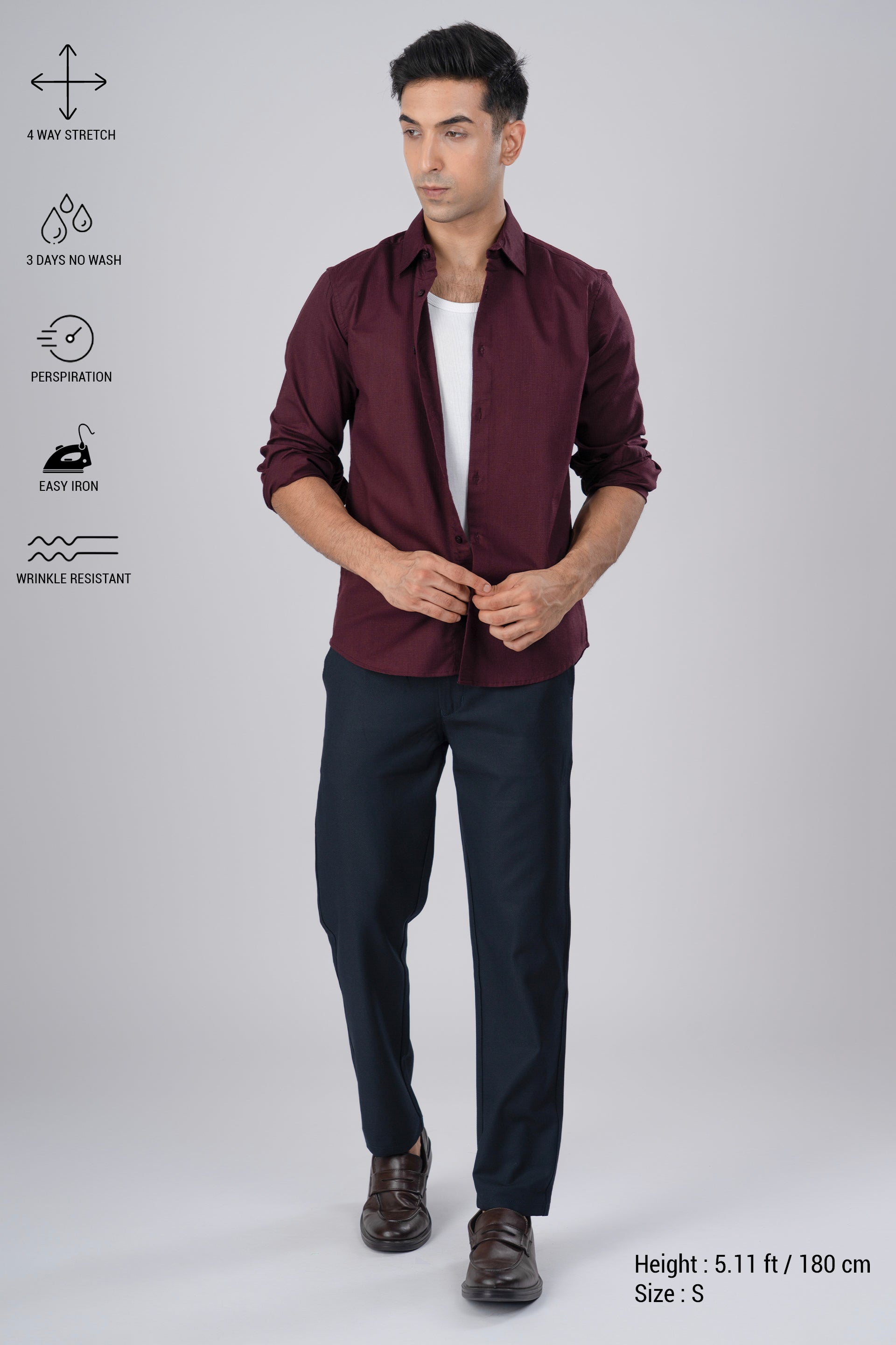 Easy Iron Flexi Textured Tailored Trouser In Navy
