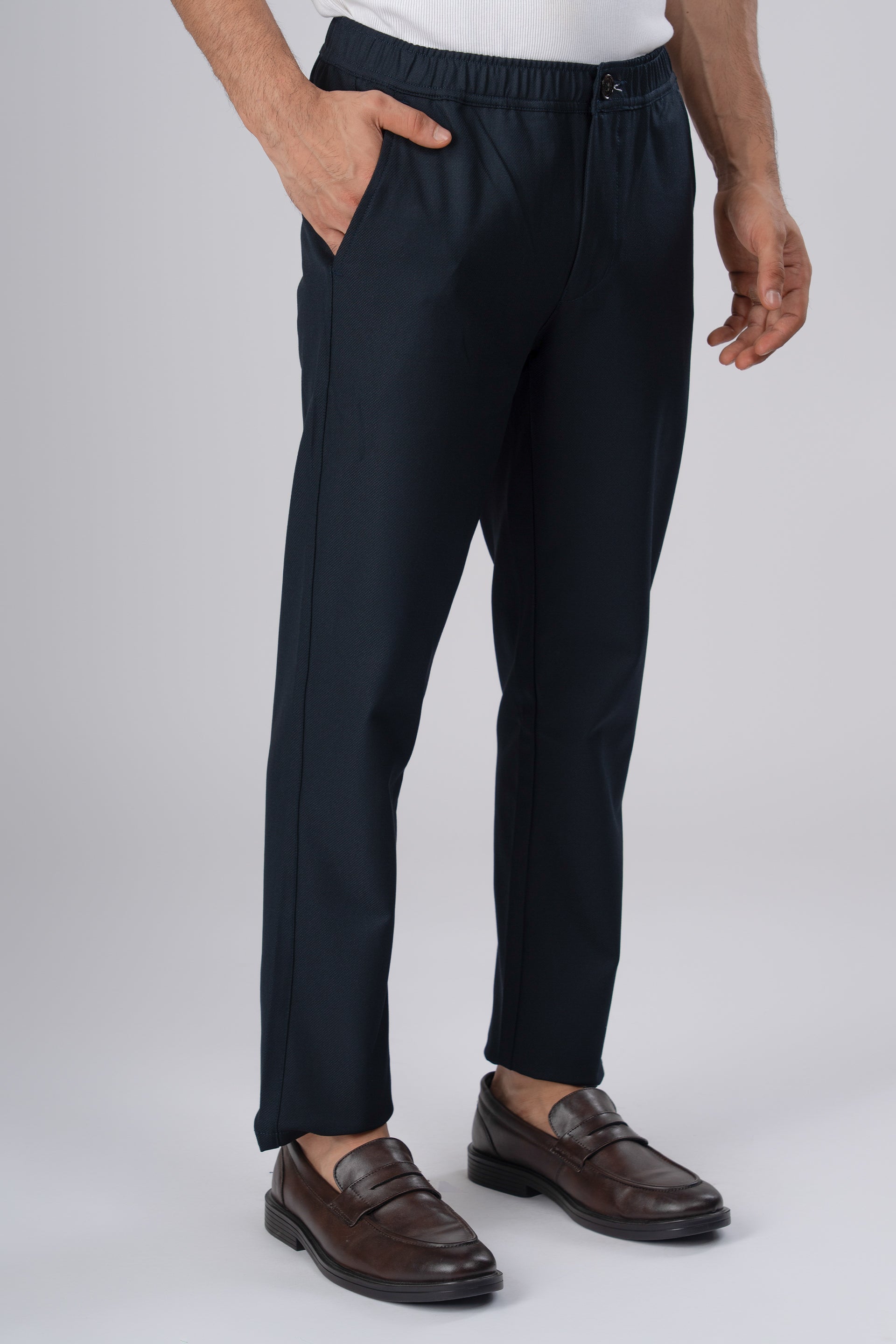 Easy Iron Flexi Textured Tailored Trouser In Navy