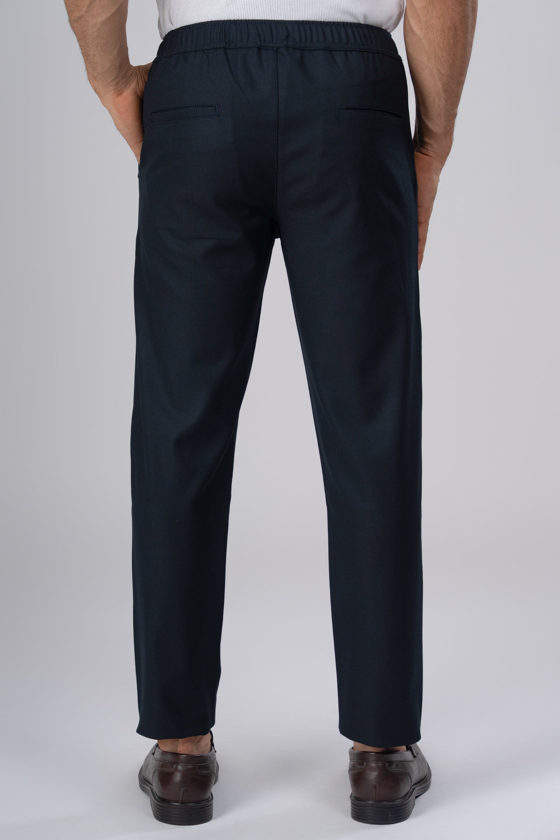 Easy Iron Flexi Textured Tailored Trouser In Navy