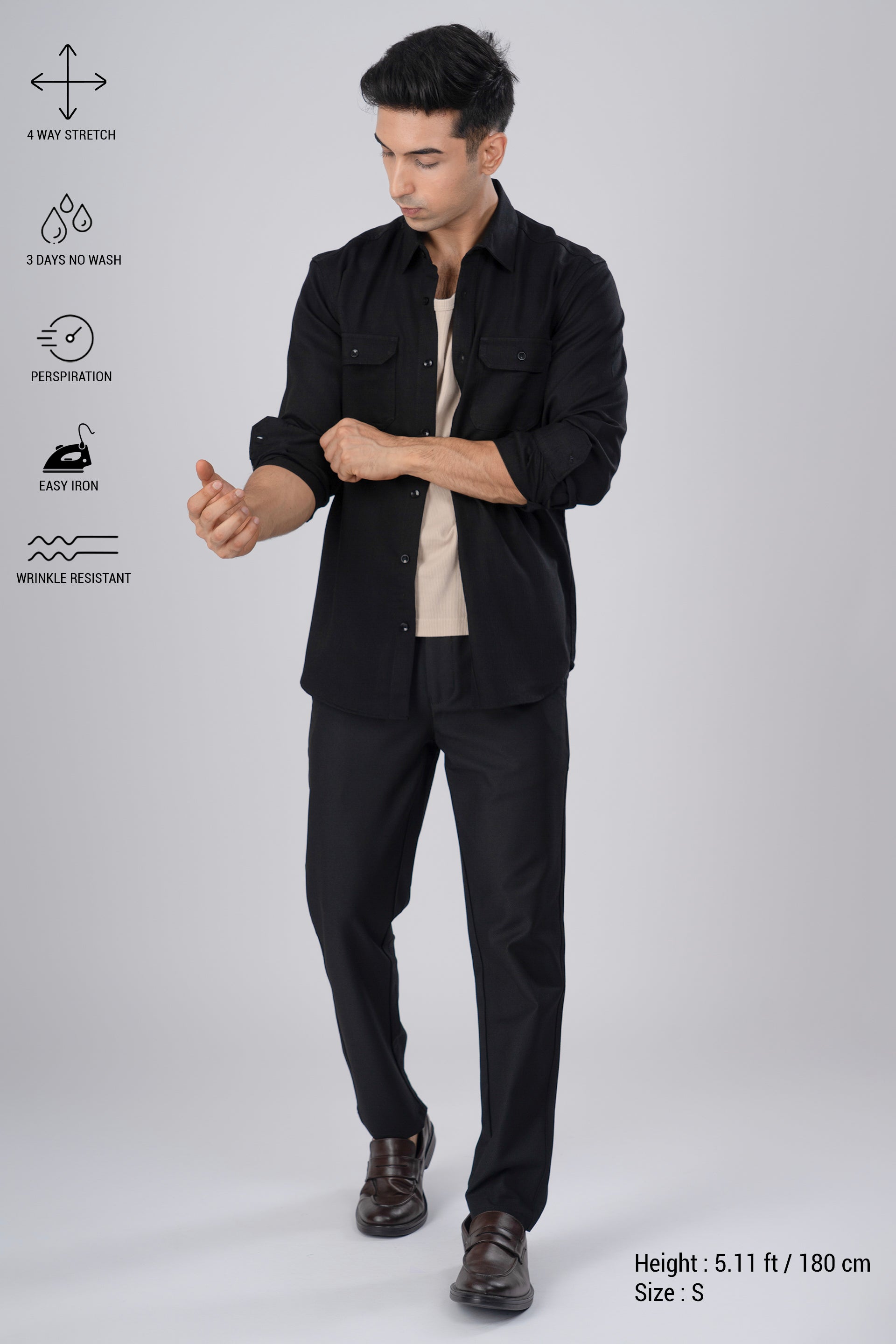 Easy Iron Flexi Textured Tailored Trouser In Black