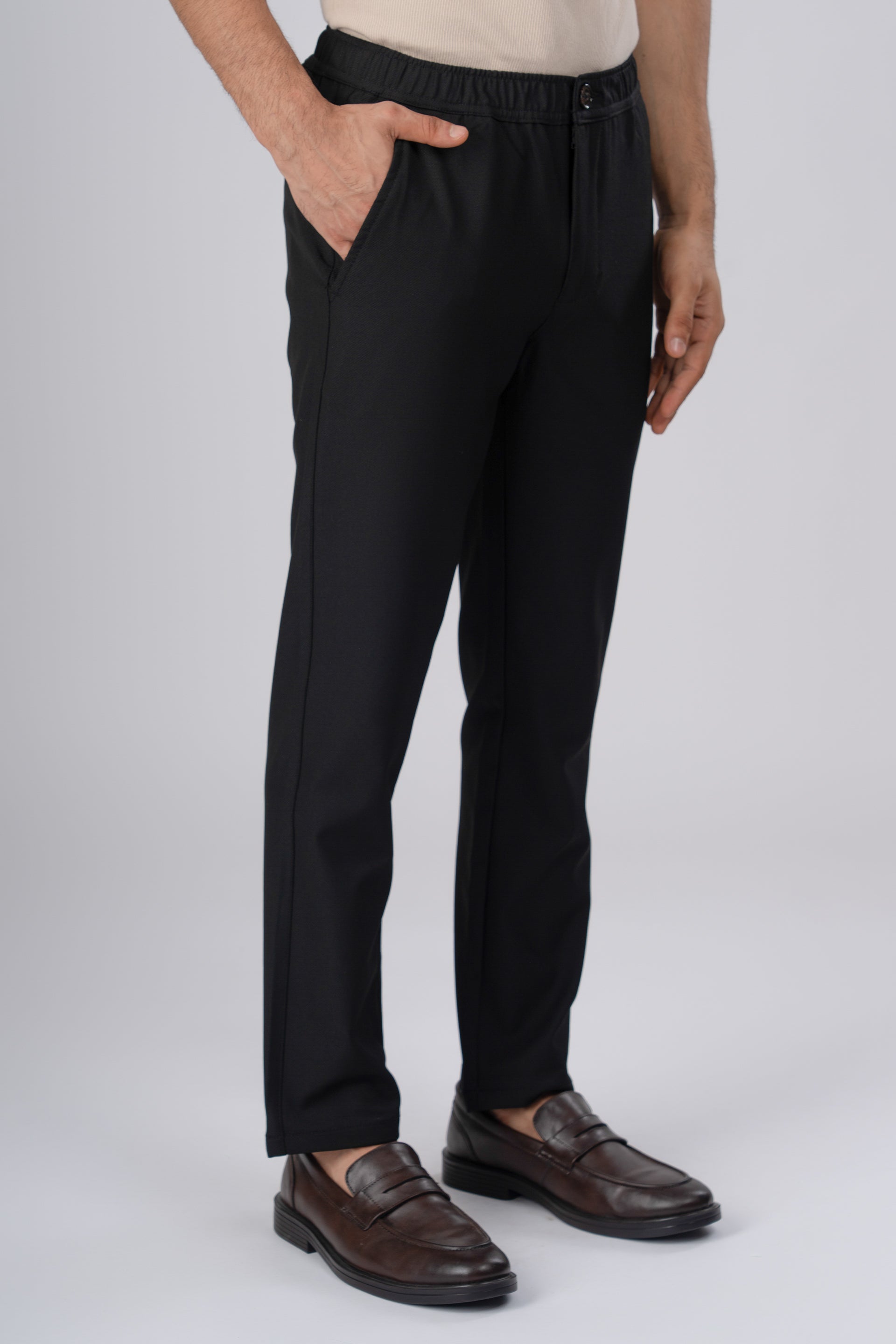 Easy Iron Flexi Textured Tailored Trouser In Black