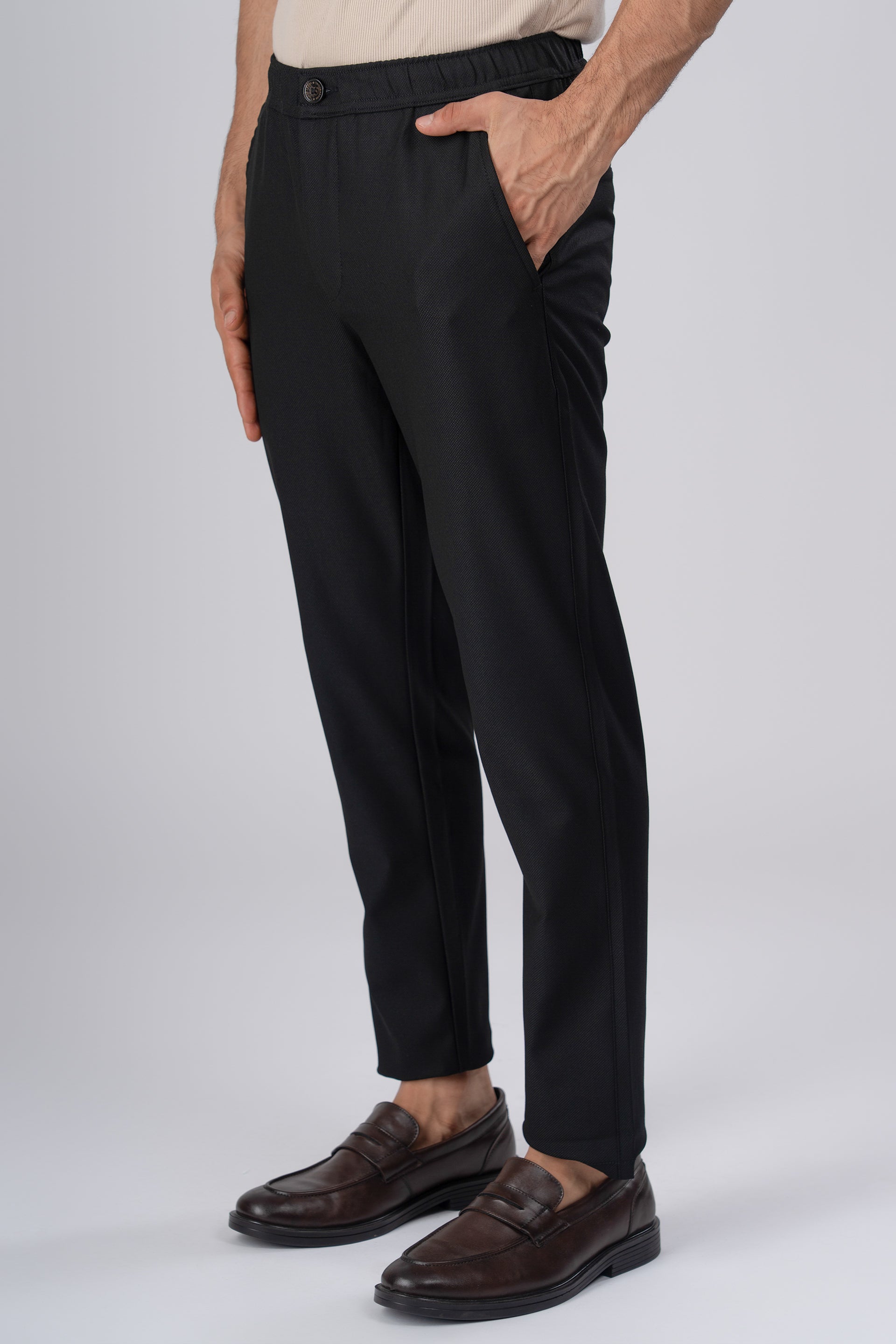 Easy Iron Flexi Textured Tailored Trouser In Black