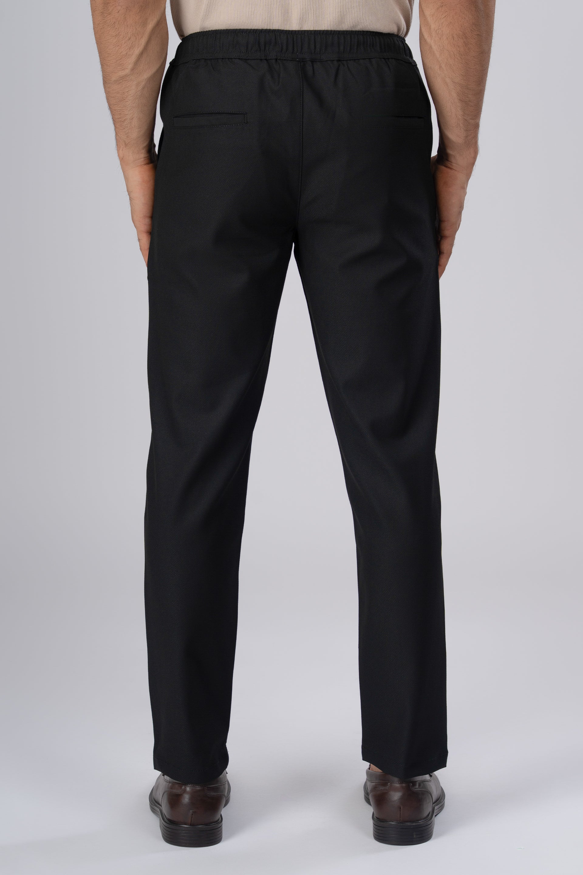 Easy Iron Flexi Textured Tailored Trouser In Black