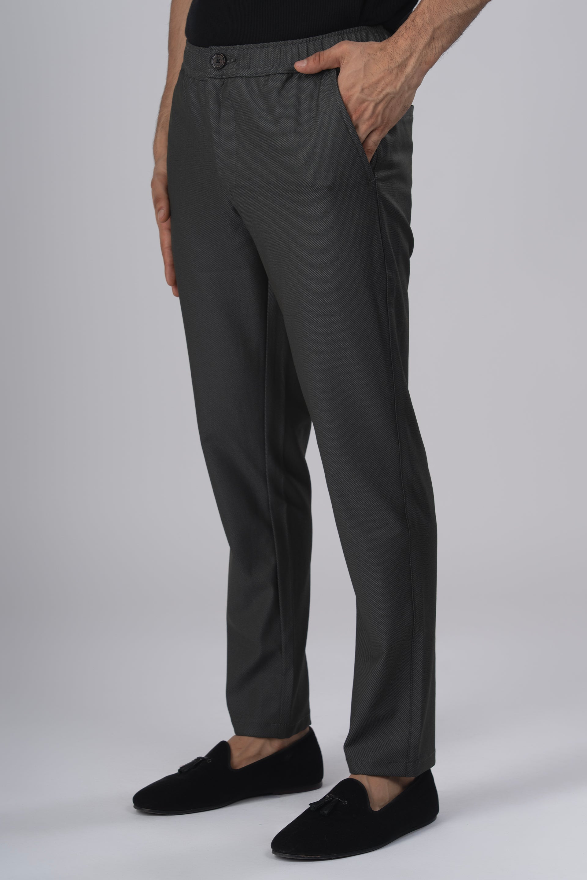 Easy Iron Flexi Textured Tailored Trouser In Green