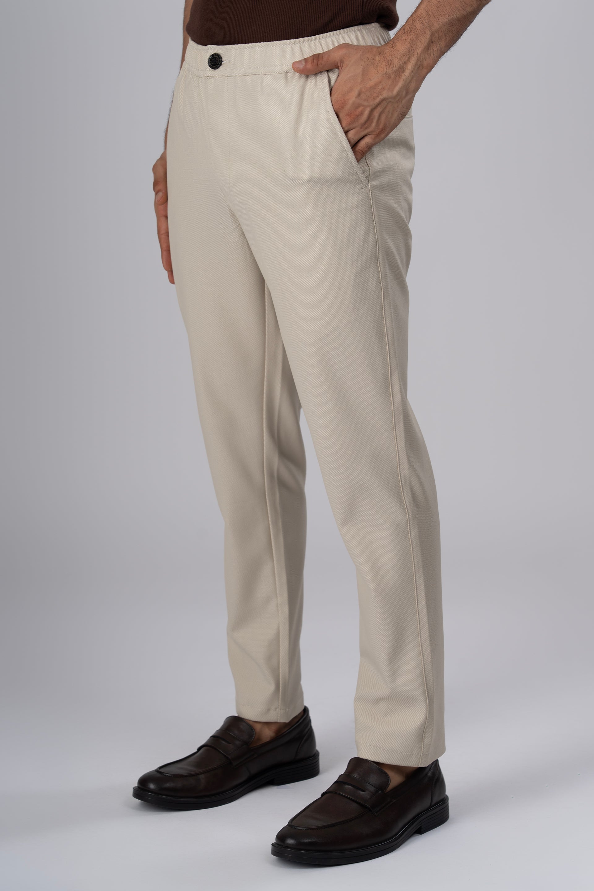 Easy Iron Flexi Textured Tailored Trouser In Cream