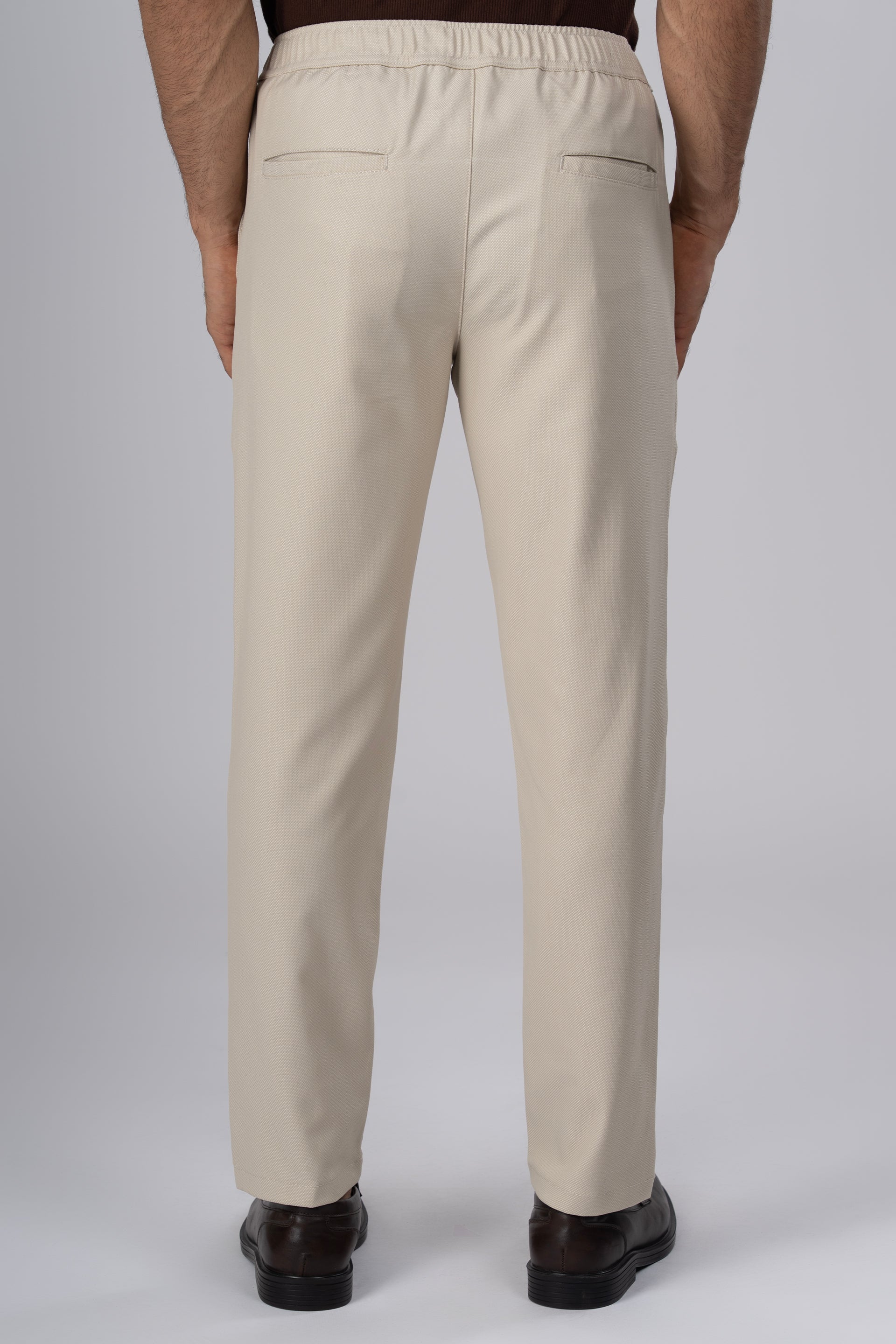 Easy Iron Flexi Textured Tailored Trouser In Cream