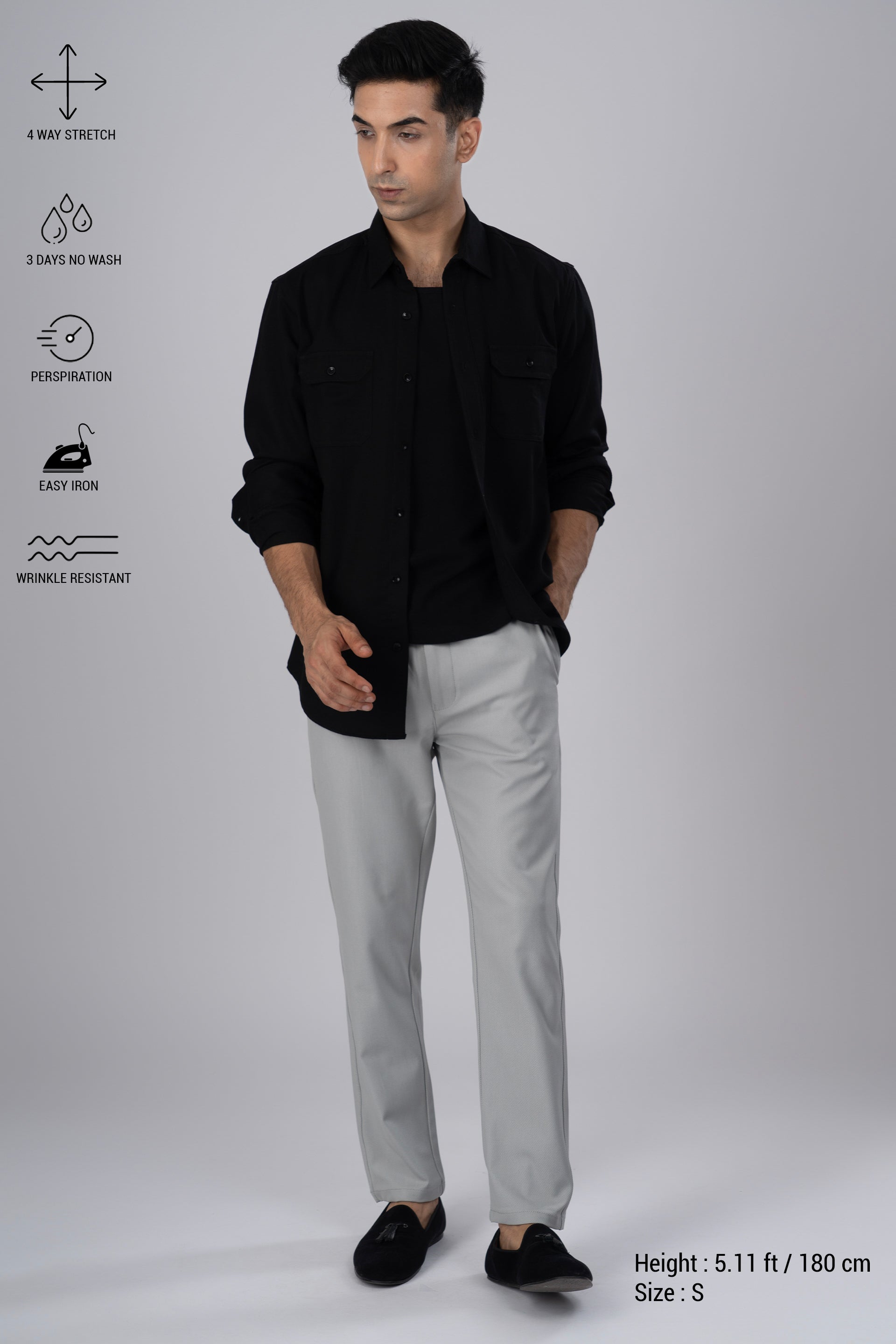 Easy Iron Flexi Textured Tailored Trouser In Grey