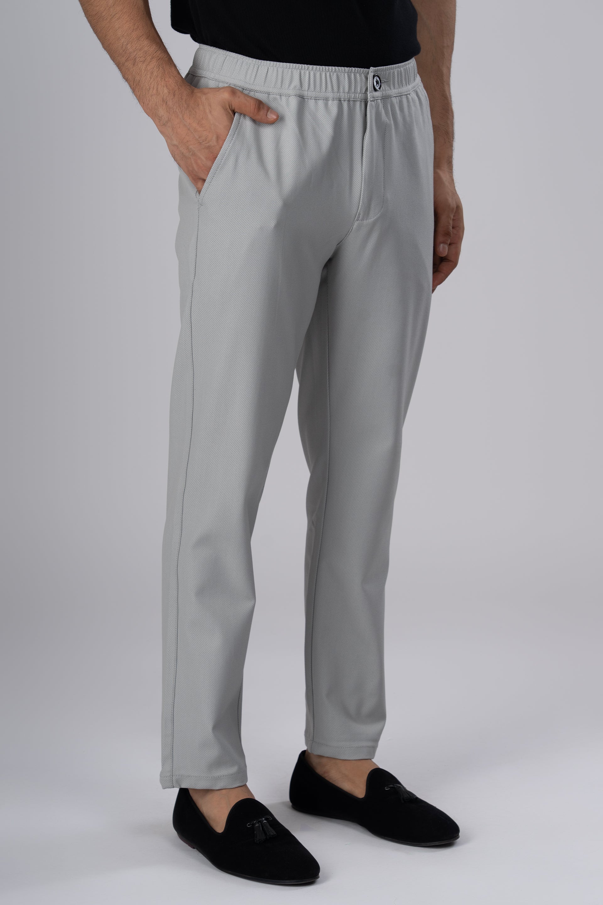Easy Iron Flexi Textured Tailored Trouser In Grey