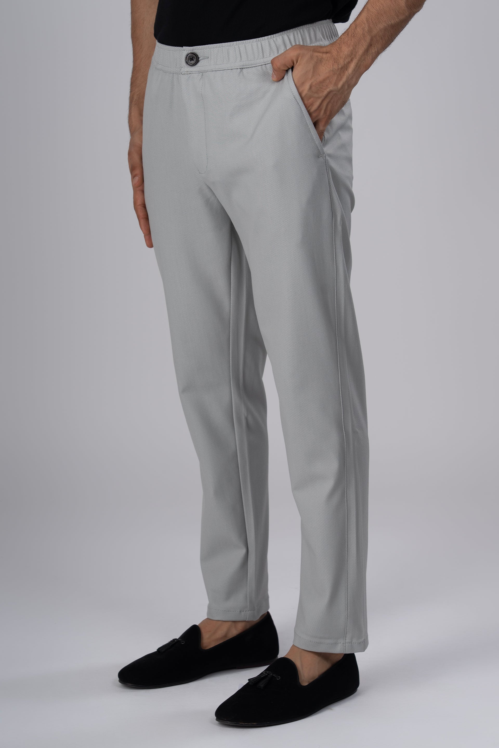 Easy Iron Flexi Textured Tailored Trouser In Grey