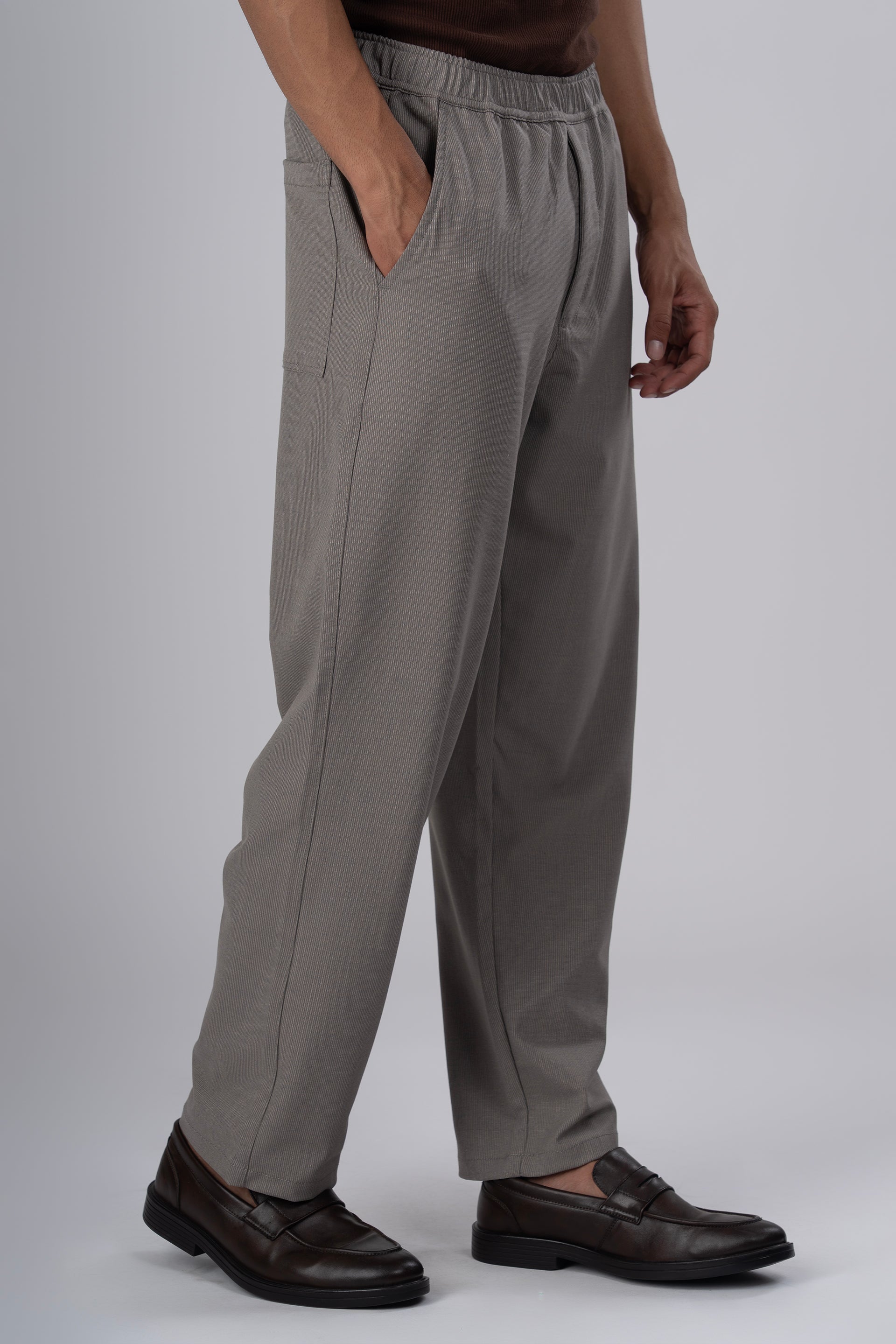 Easy Iron Striped Flexiwaist Relaxed Trouser In Beige