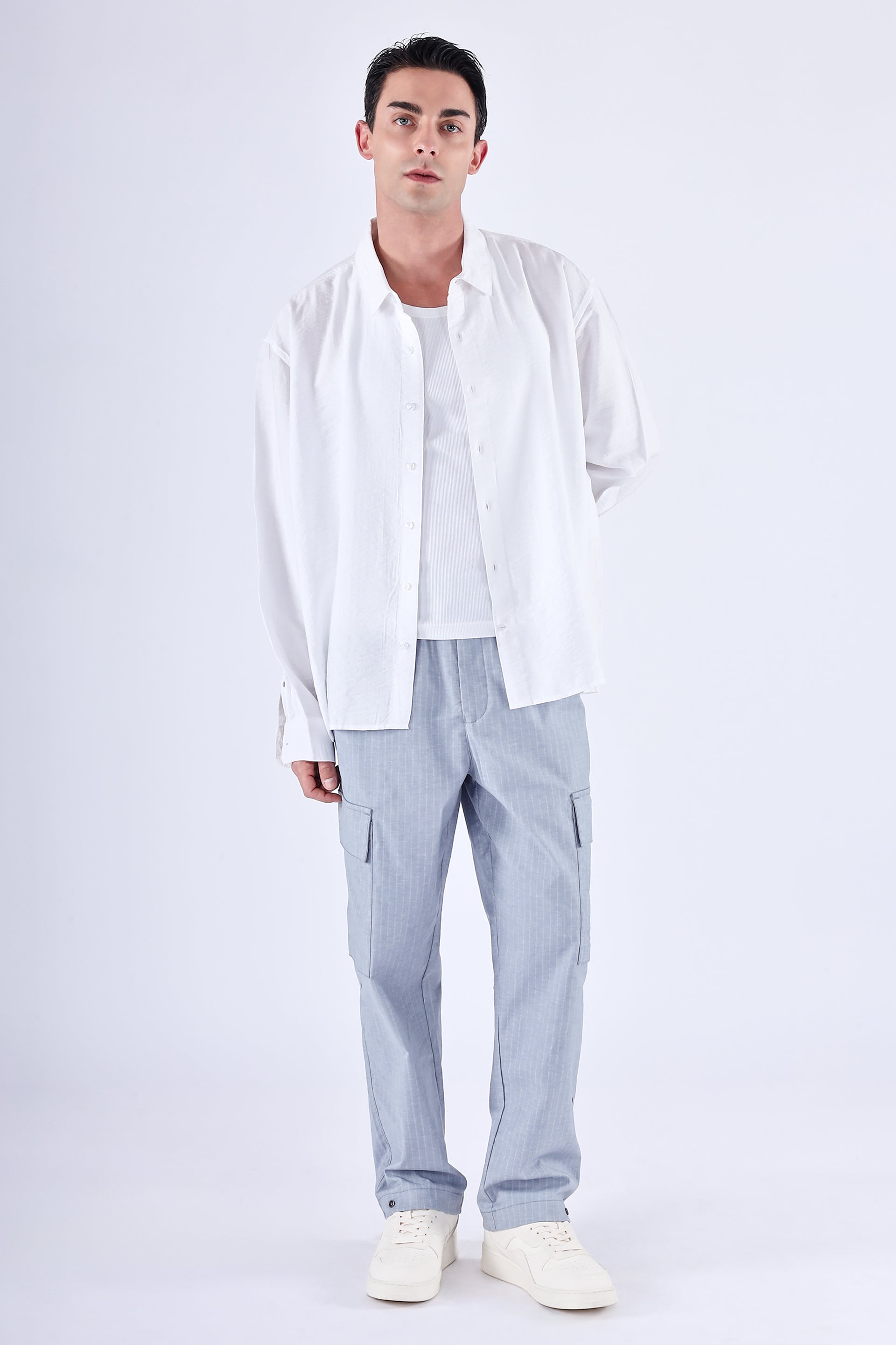 Air Striped Relaxed Cargo Pants In Light Blue