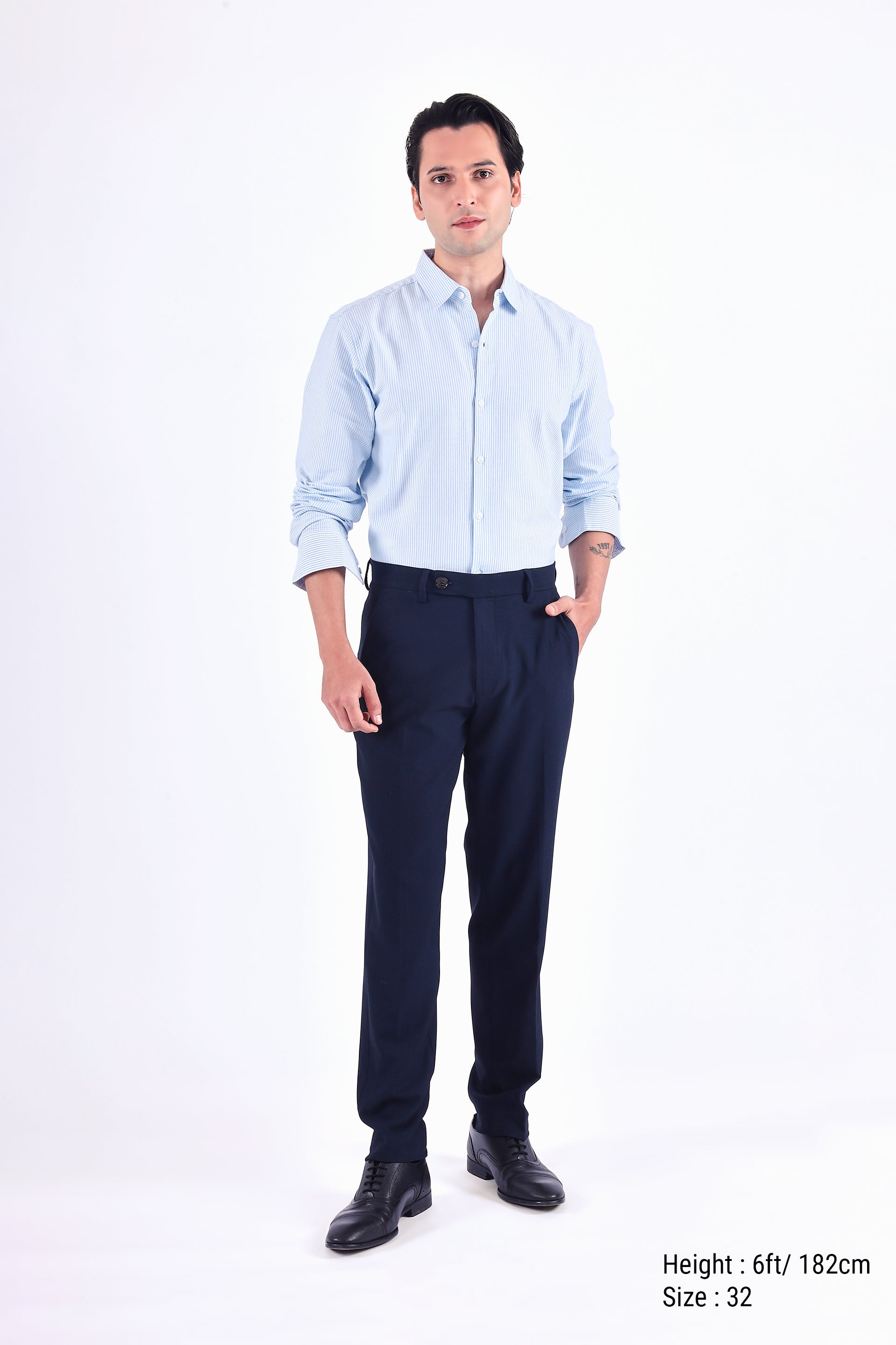 Easy Iron Striped Formal Pants In Navy