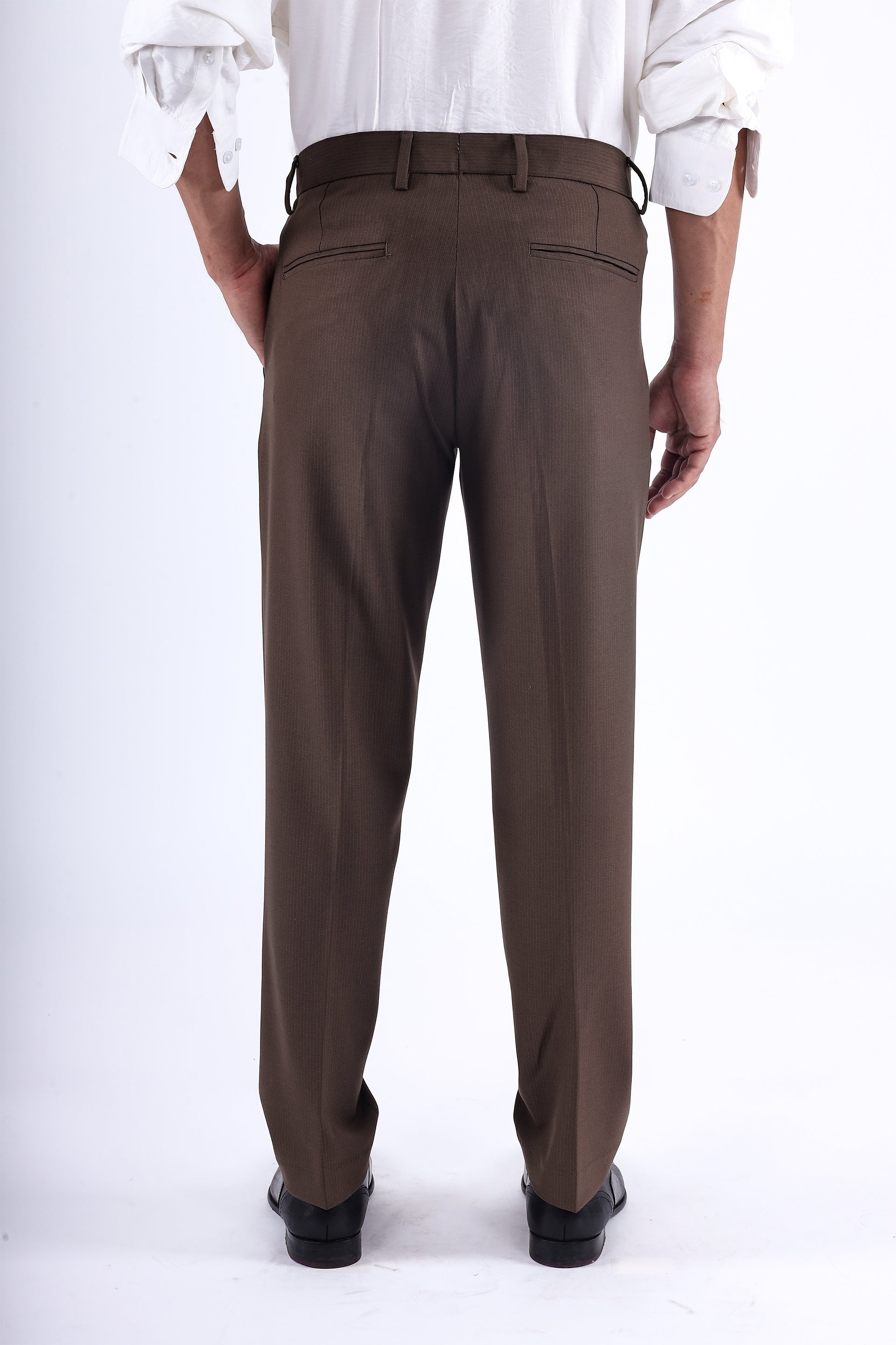 Easy Iron Striped Formal Pants In Brown