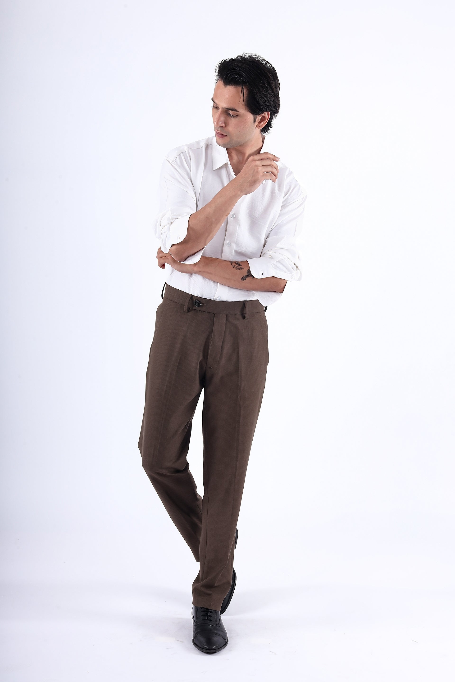 Easy Iron Striped Formal Pants In Brown