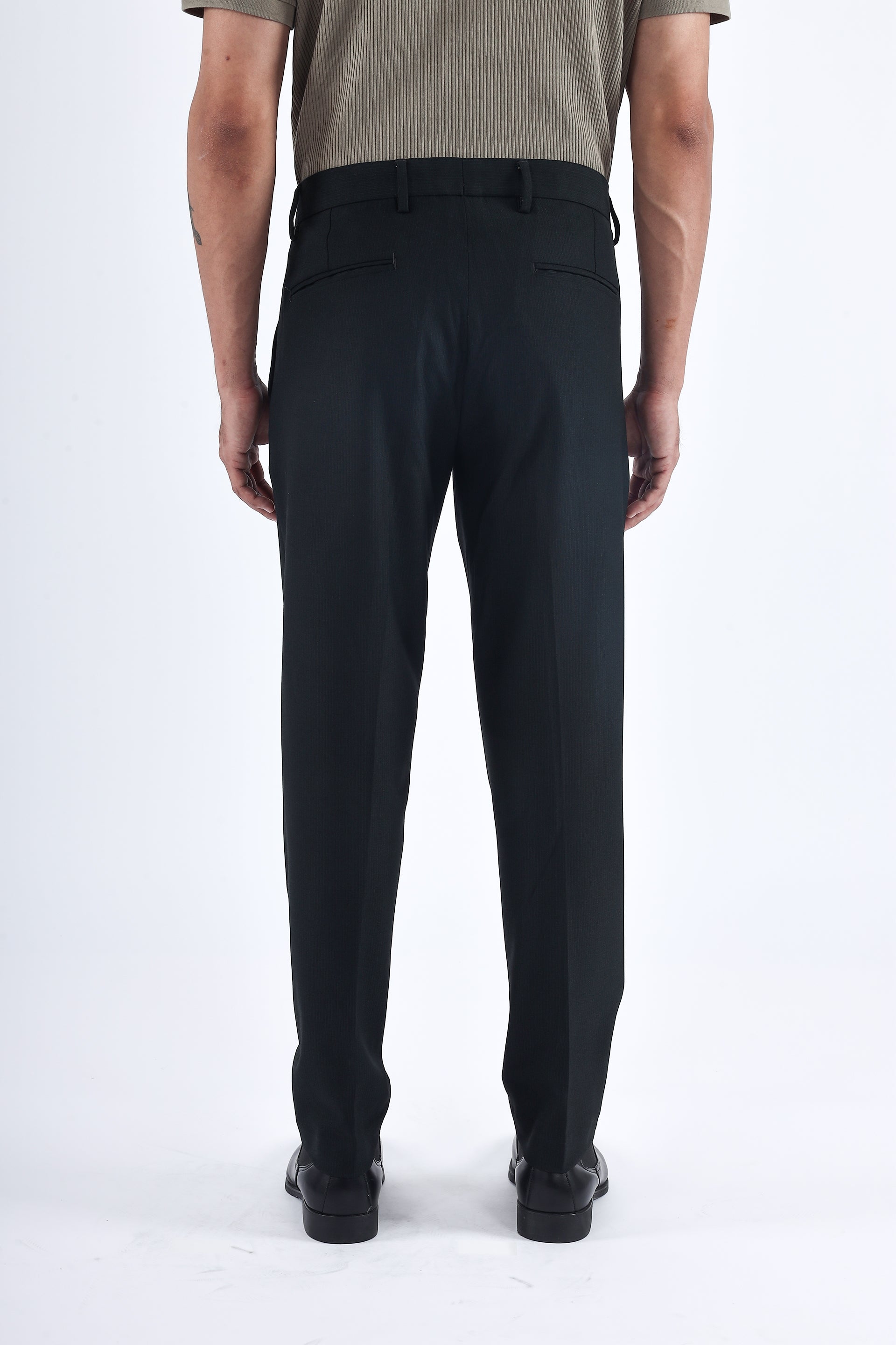 Easy Iron Striped Formal Pants In Olive