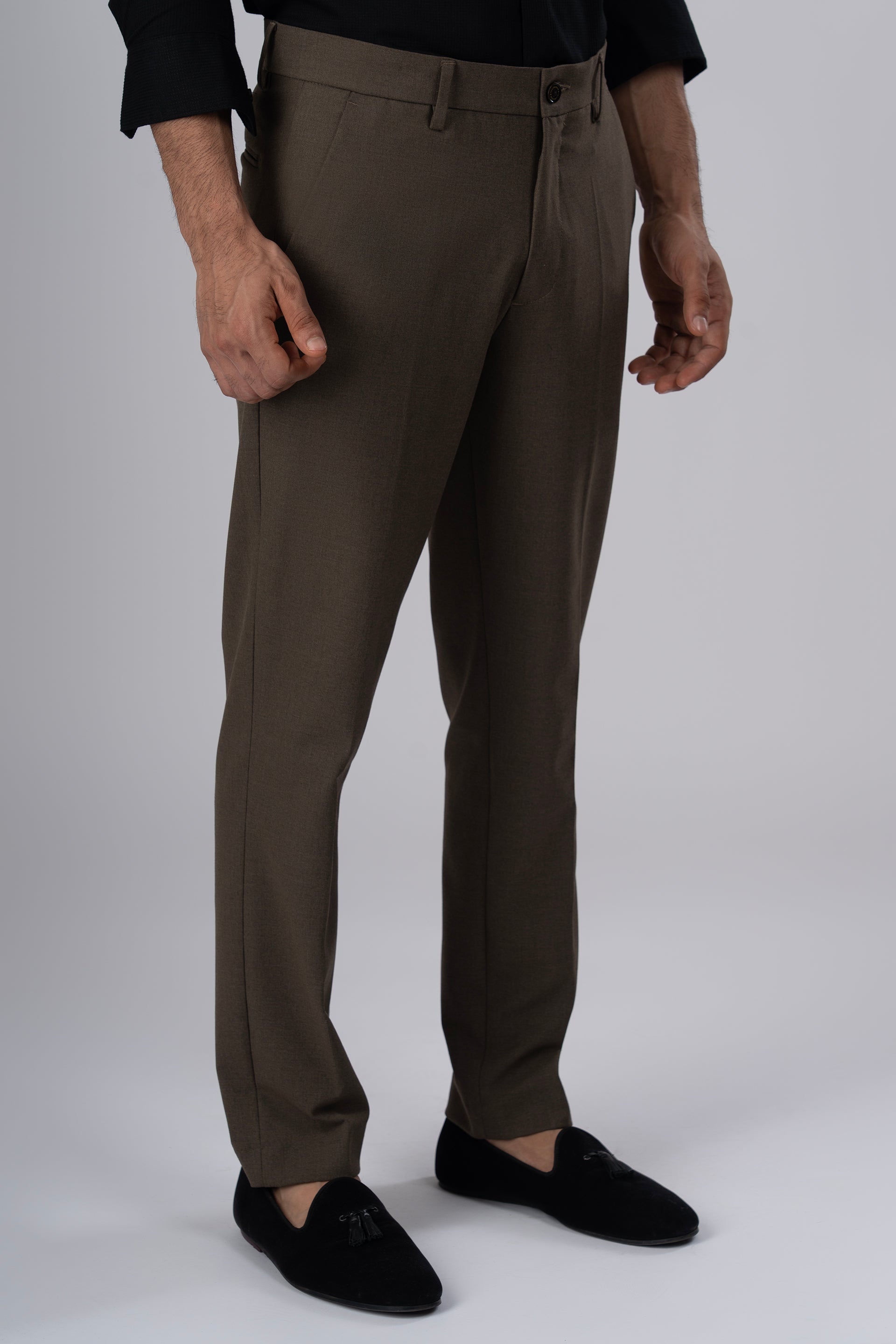 Easy Iron Tailored Office Trousers In Fur Brown