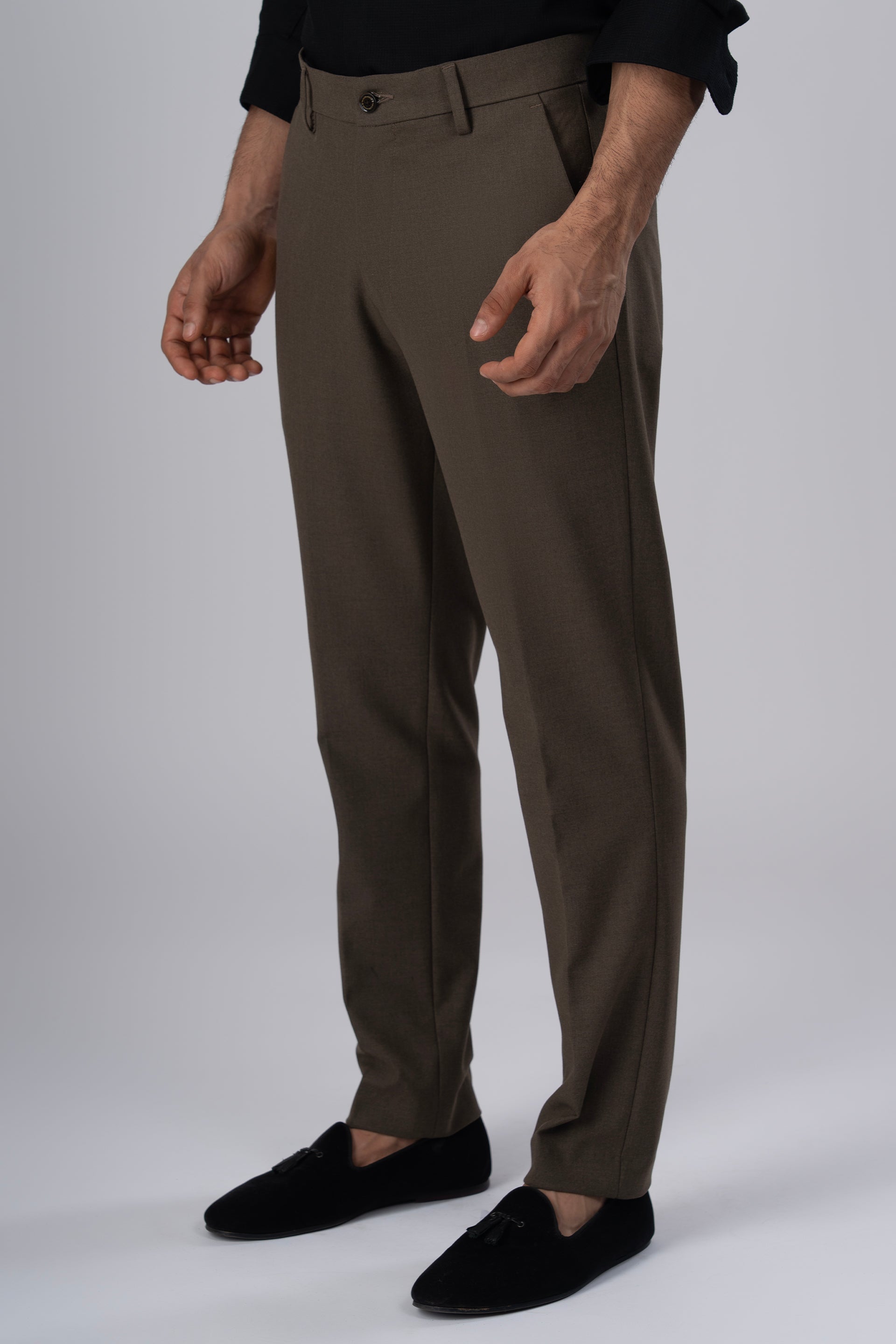 Easy Iron Tailored Office Trousers In Fur Brown