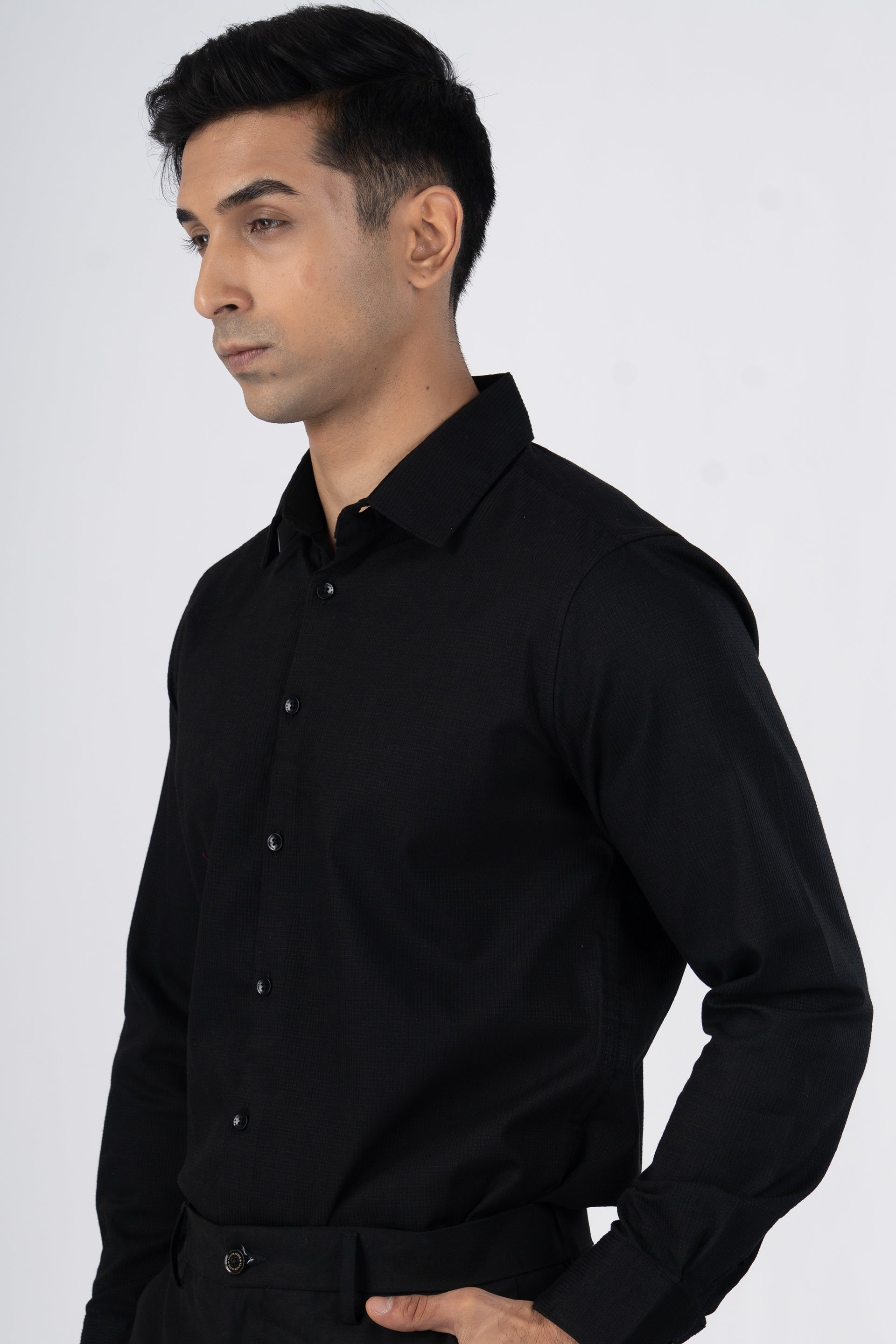Easy Iron Textured Shirt In Black