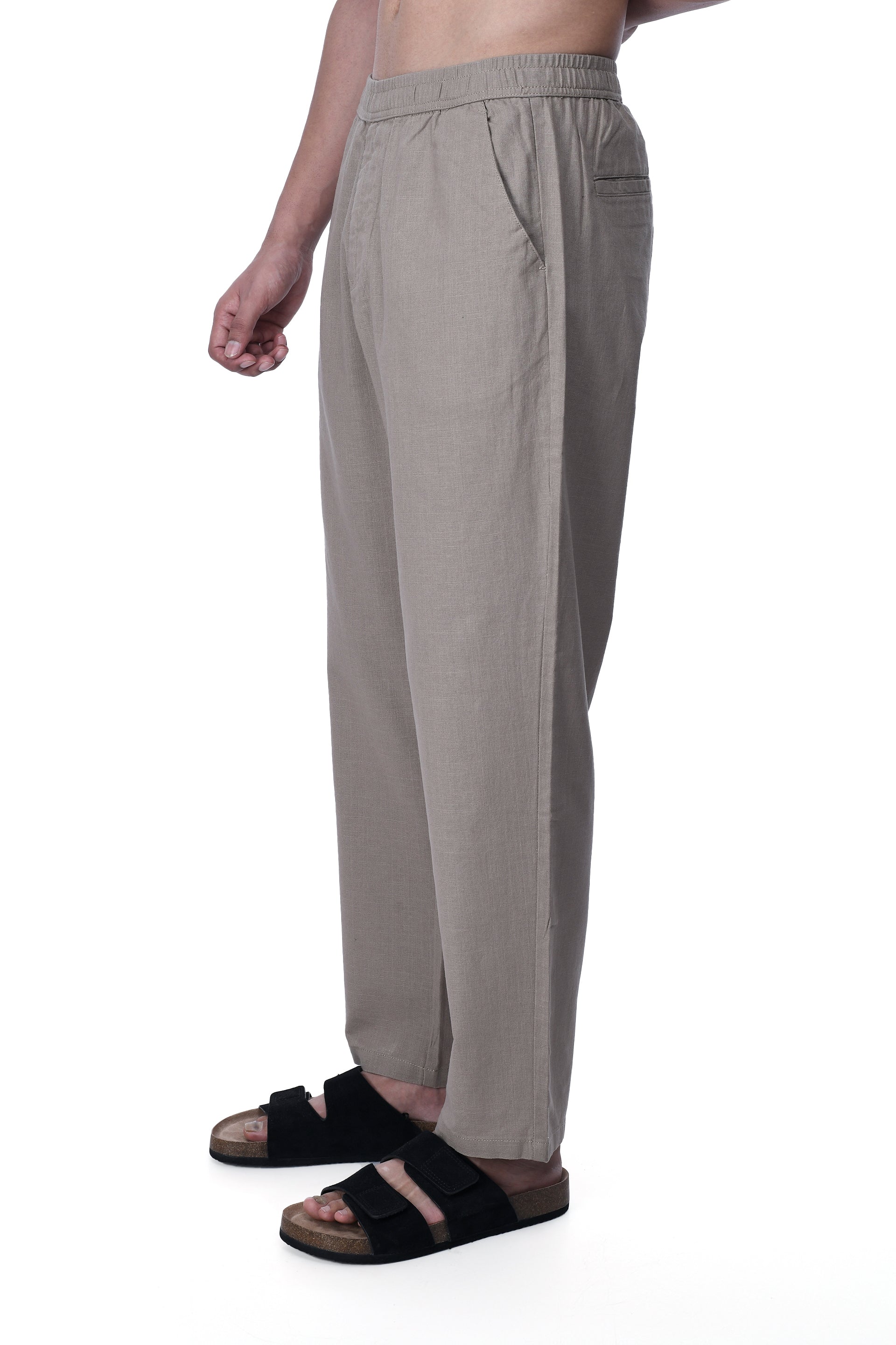 RAW SLUB RELAXED FLEXIWAIST PANTS IN BEIGE