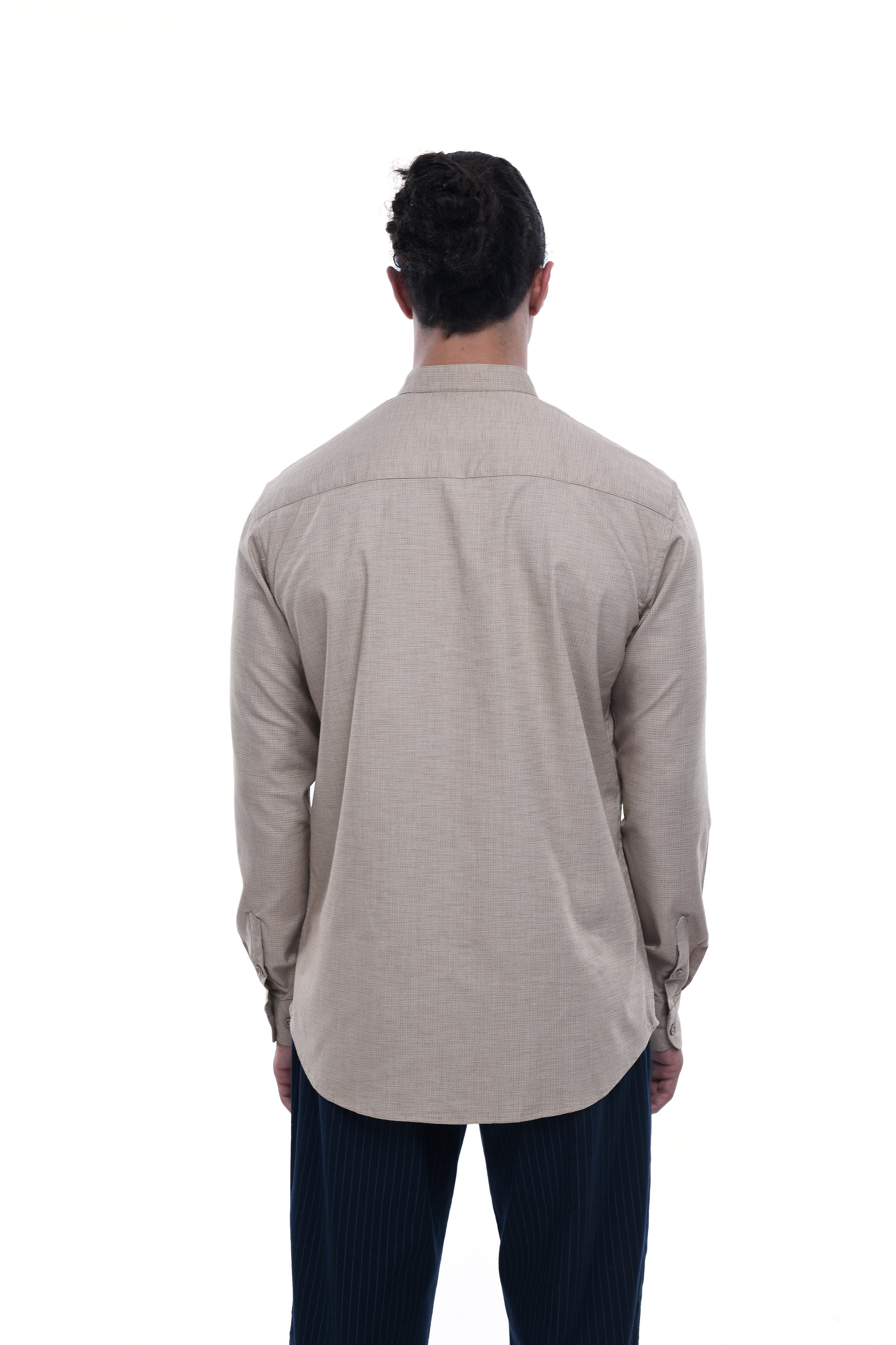 STRUCTURED MODAL MANDARIN SHIRT IN BEIGE