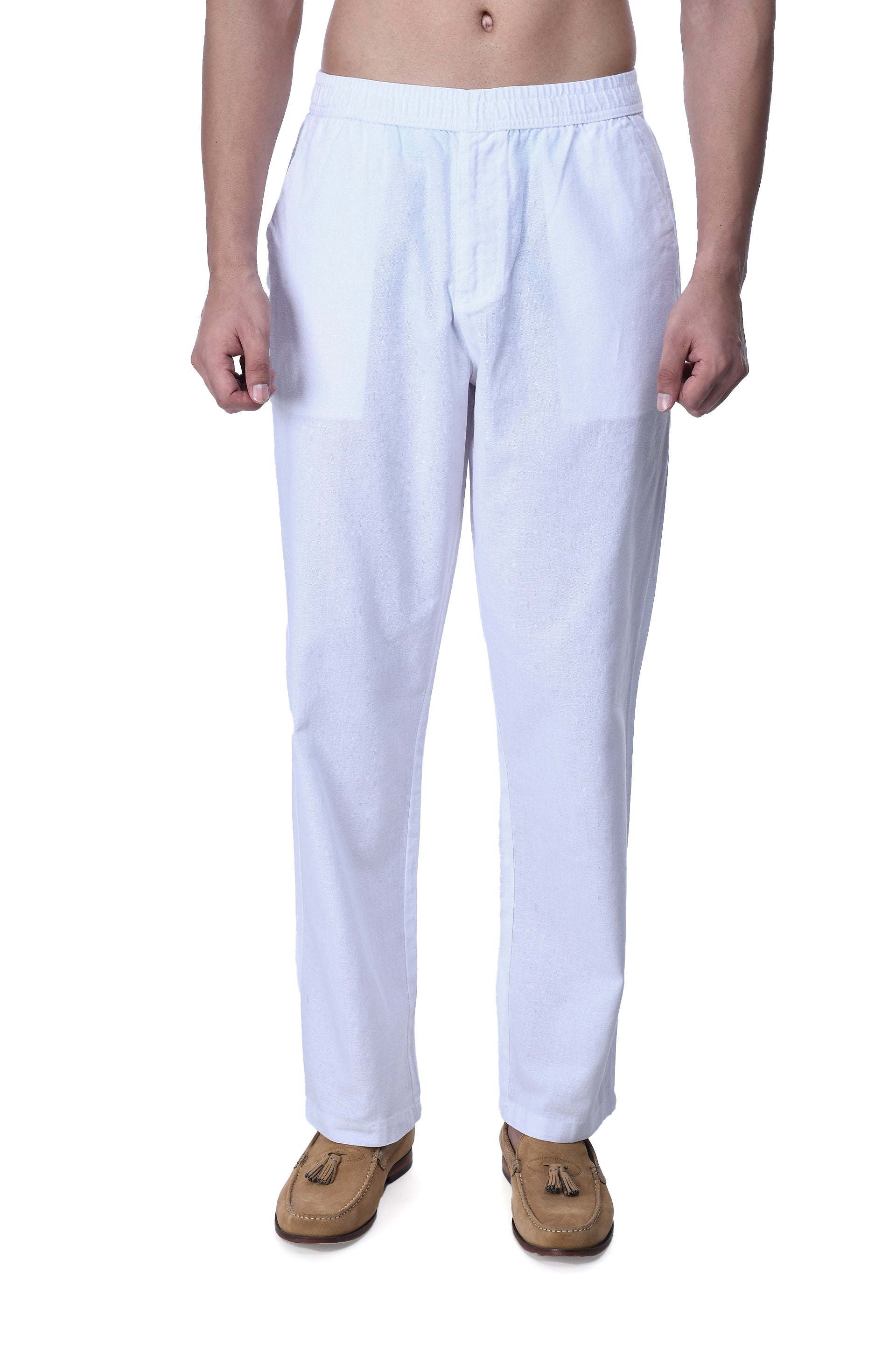 RAW SLUB RELAXED FLEXIWAIST PANTS IN WHITE
