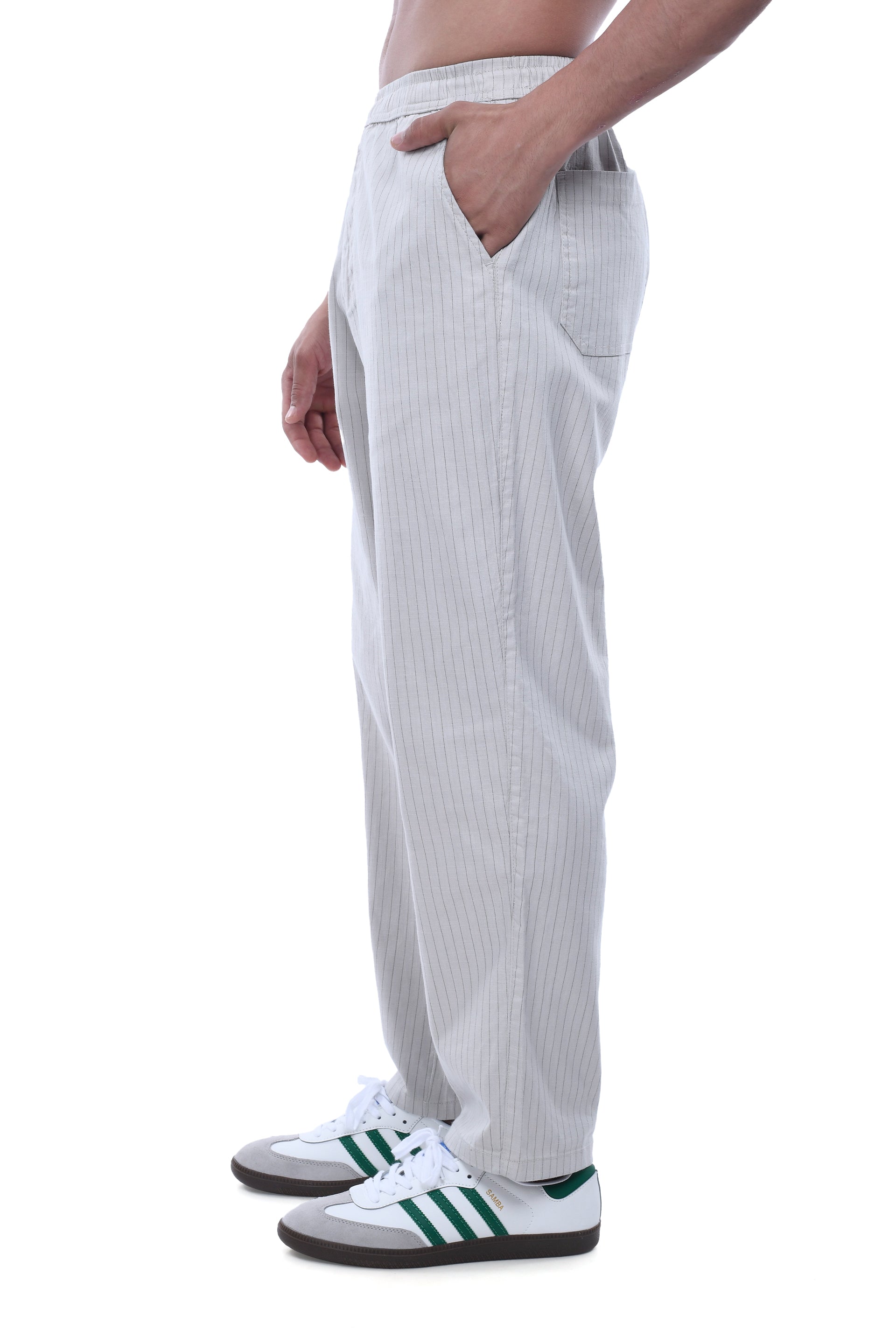 Relaxed Striped Cotton Pant In Grey
