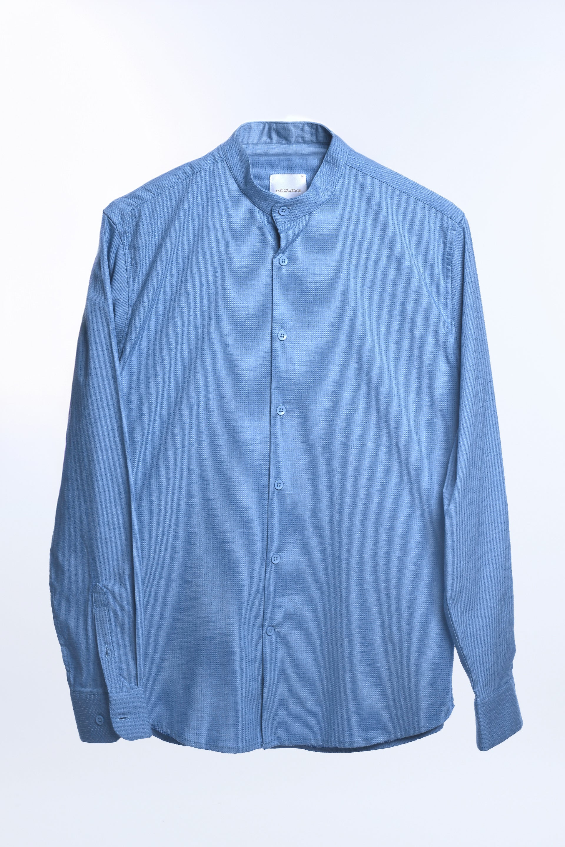 EASY IRON TEXTURED MANDARIN SHIRT IN BLUE