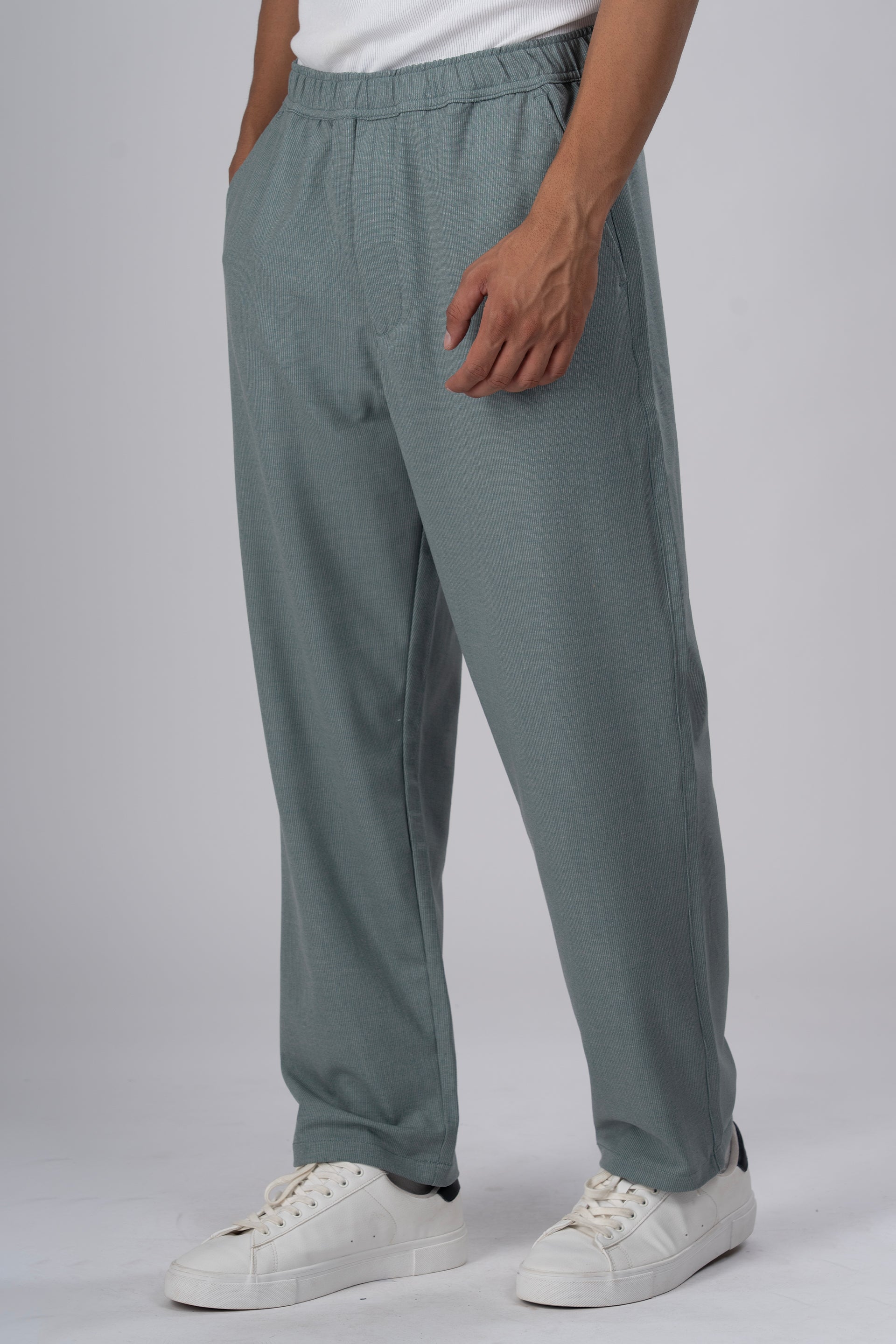 Easy Iron Striped Flexiwaist Relaxed Trouser In Green