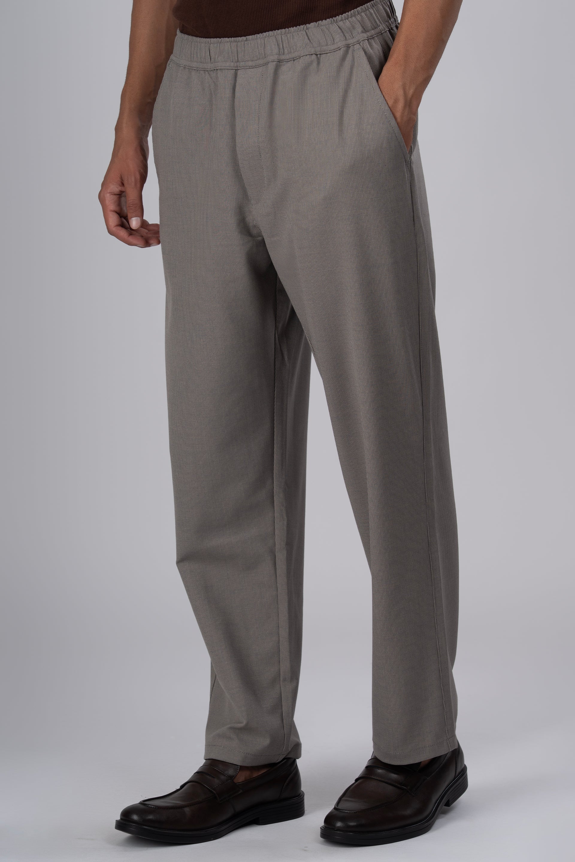 Easy Iron Striped Flexiwaist Relaxed Trouser In Beige