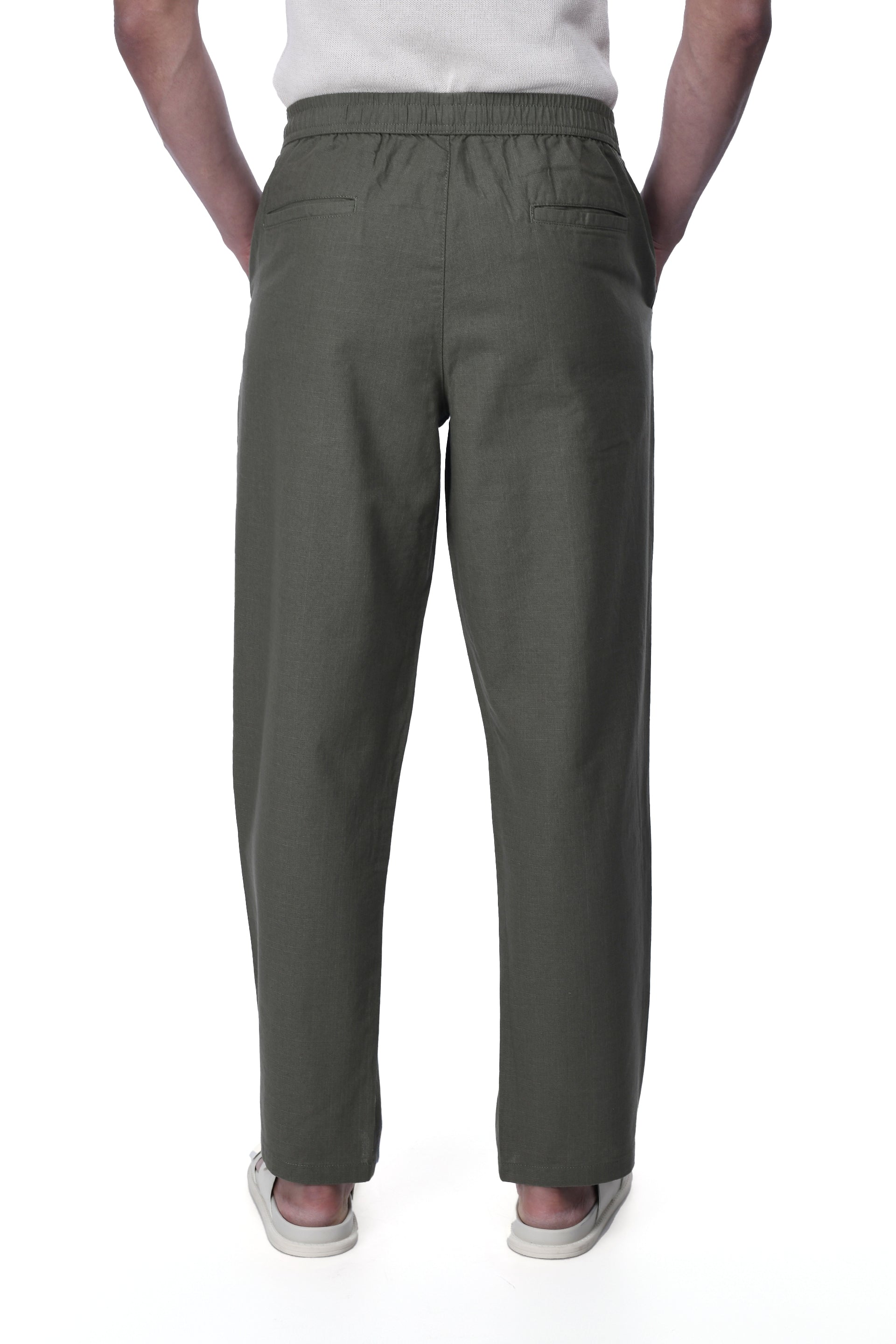 RAW SLUB RELAXED FLEXIWAIST PANTS IN GREEN