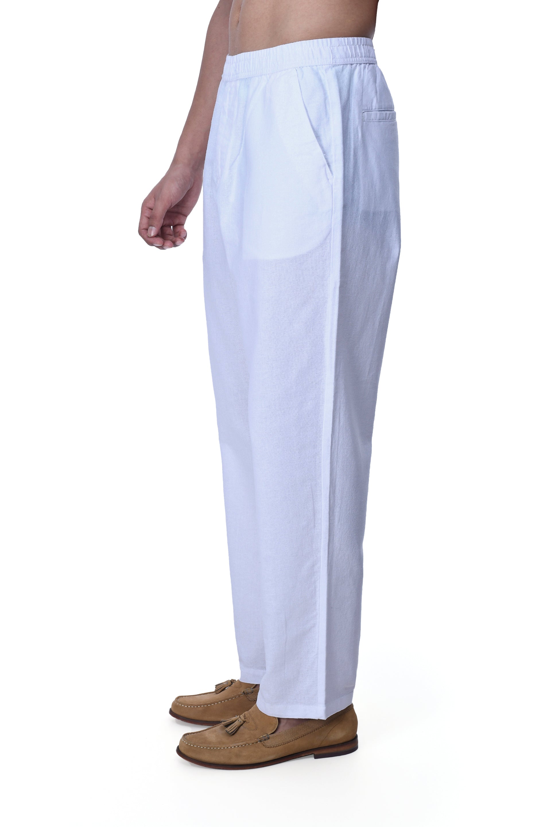 RAW SLUB RELAXED FLEXIWAIST PANTS IN WHITE
