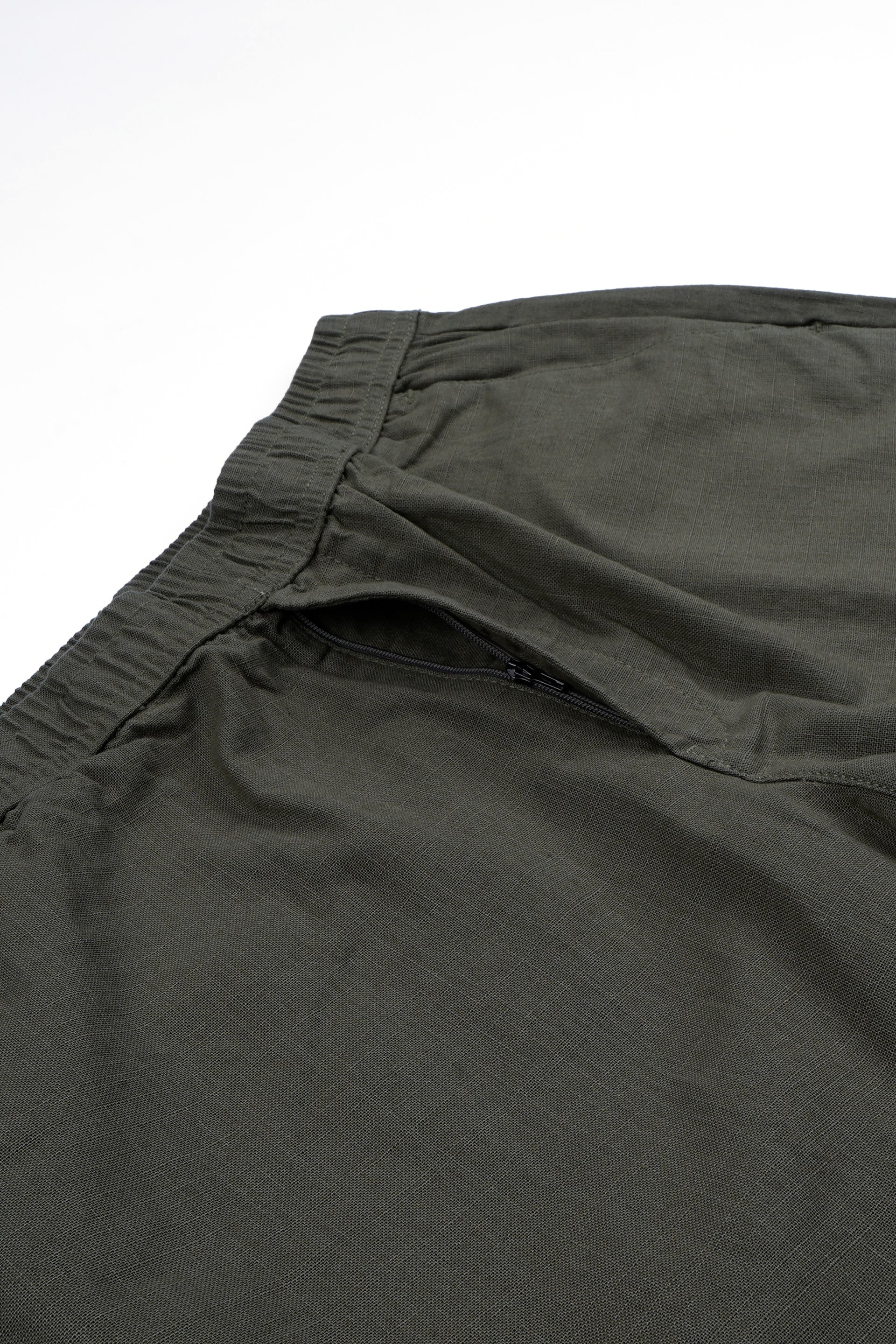 RAW SLUB RELAXED FLEXIWAIST PANTS IN GREEN