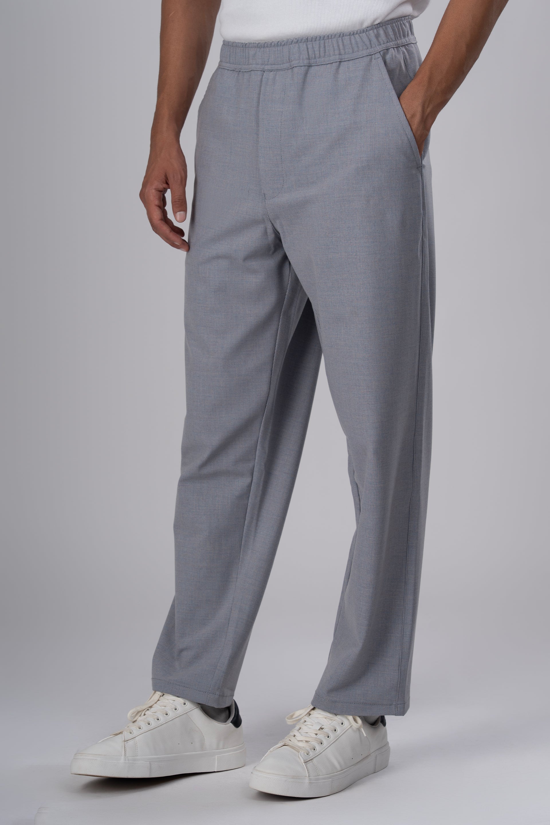 Easy Iron Striped Flexiwaist Relaxed Trouser In Light Blue