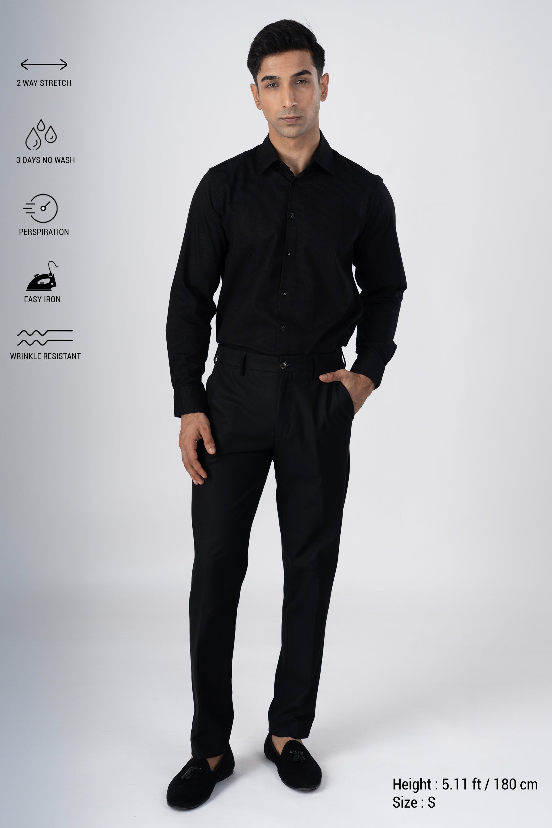 Easy Iron Textured Shirt In Black