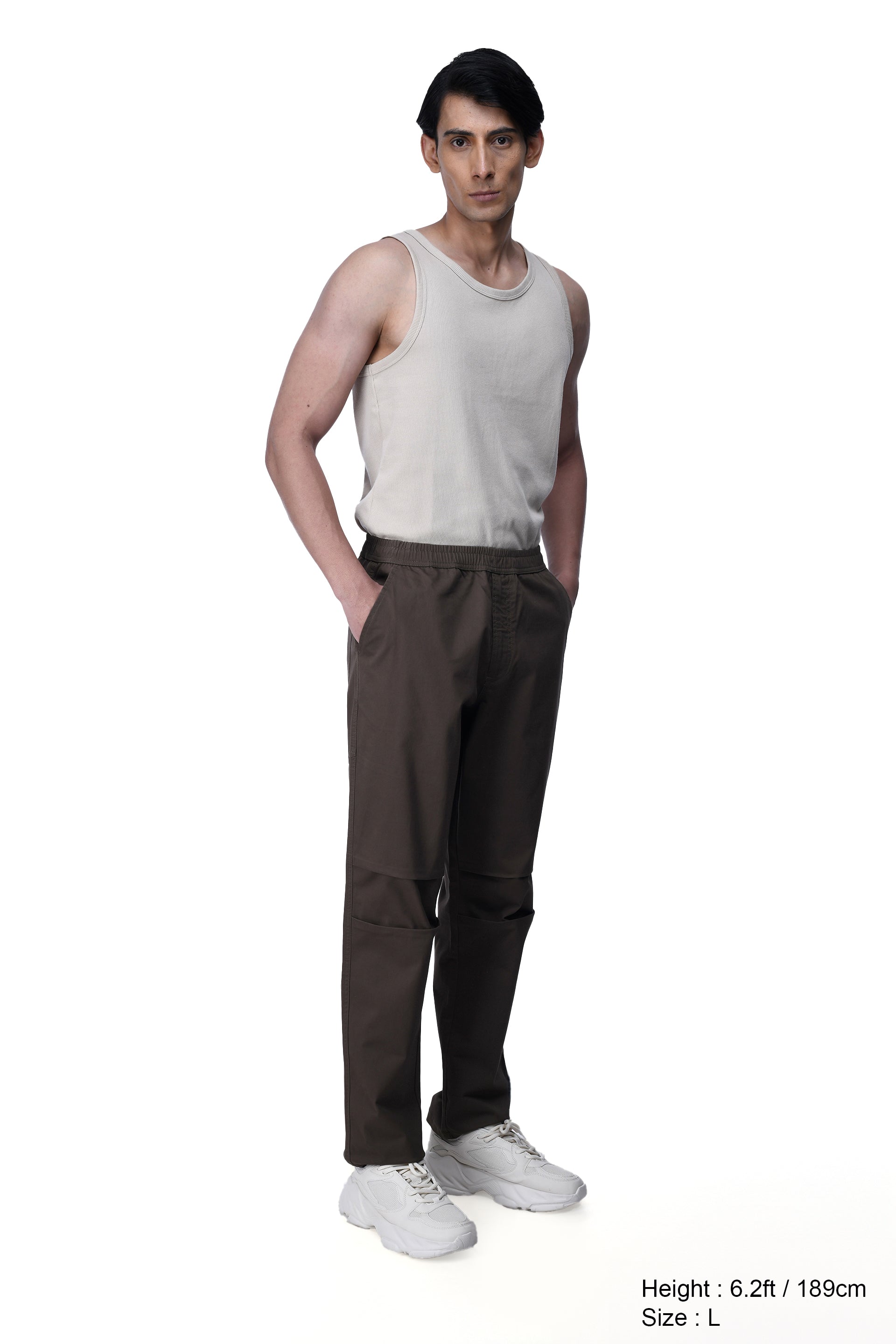 SOFT COTTON RELAXED FLEXIWAIST PANTS IN BROWN