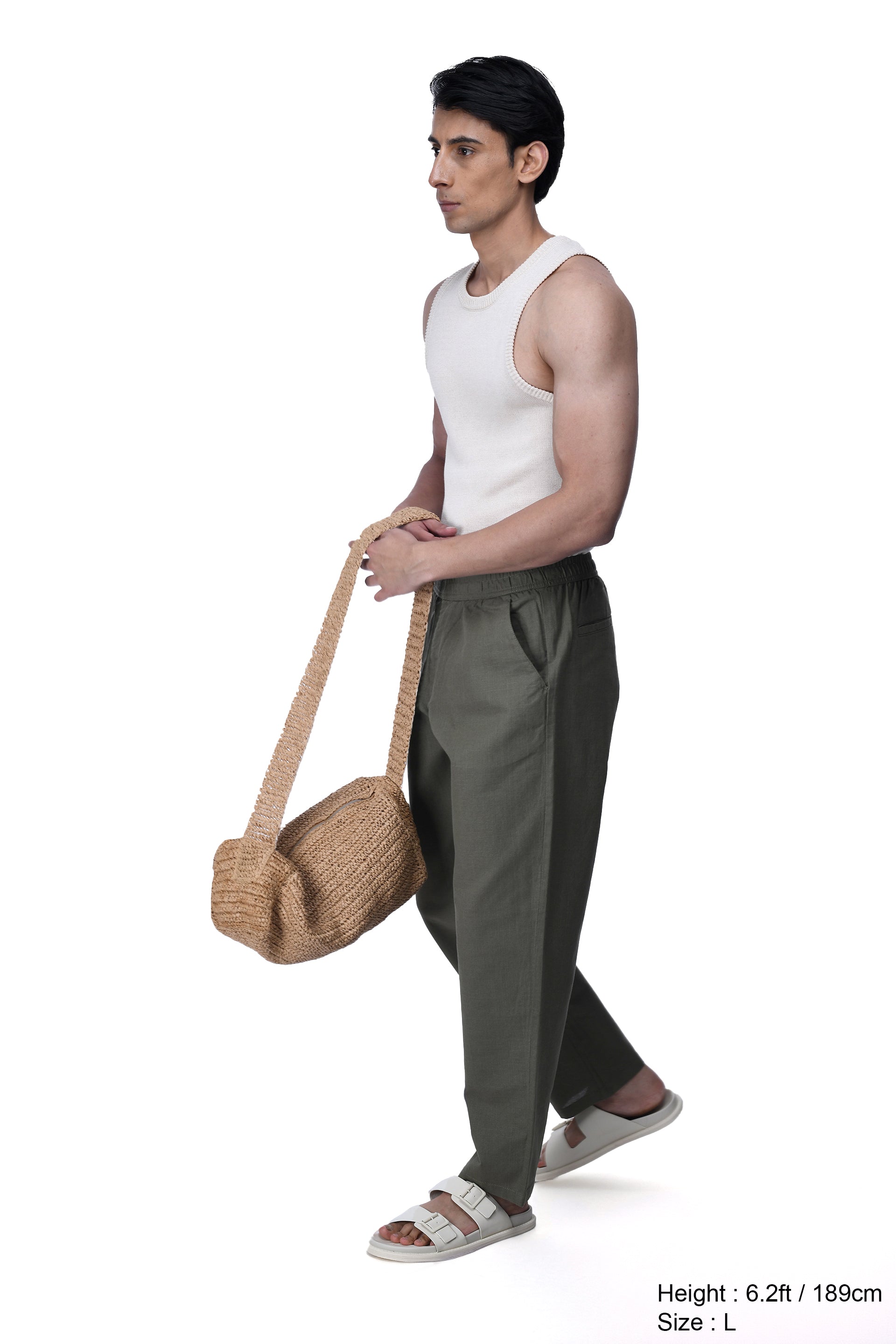 RAW SLUB RELAXED FLEXIWAIST PANTS IN GREEN