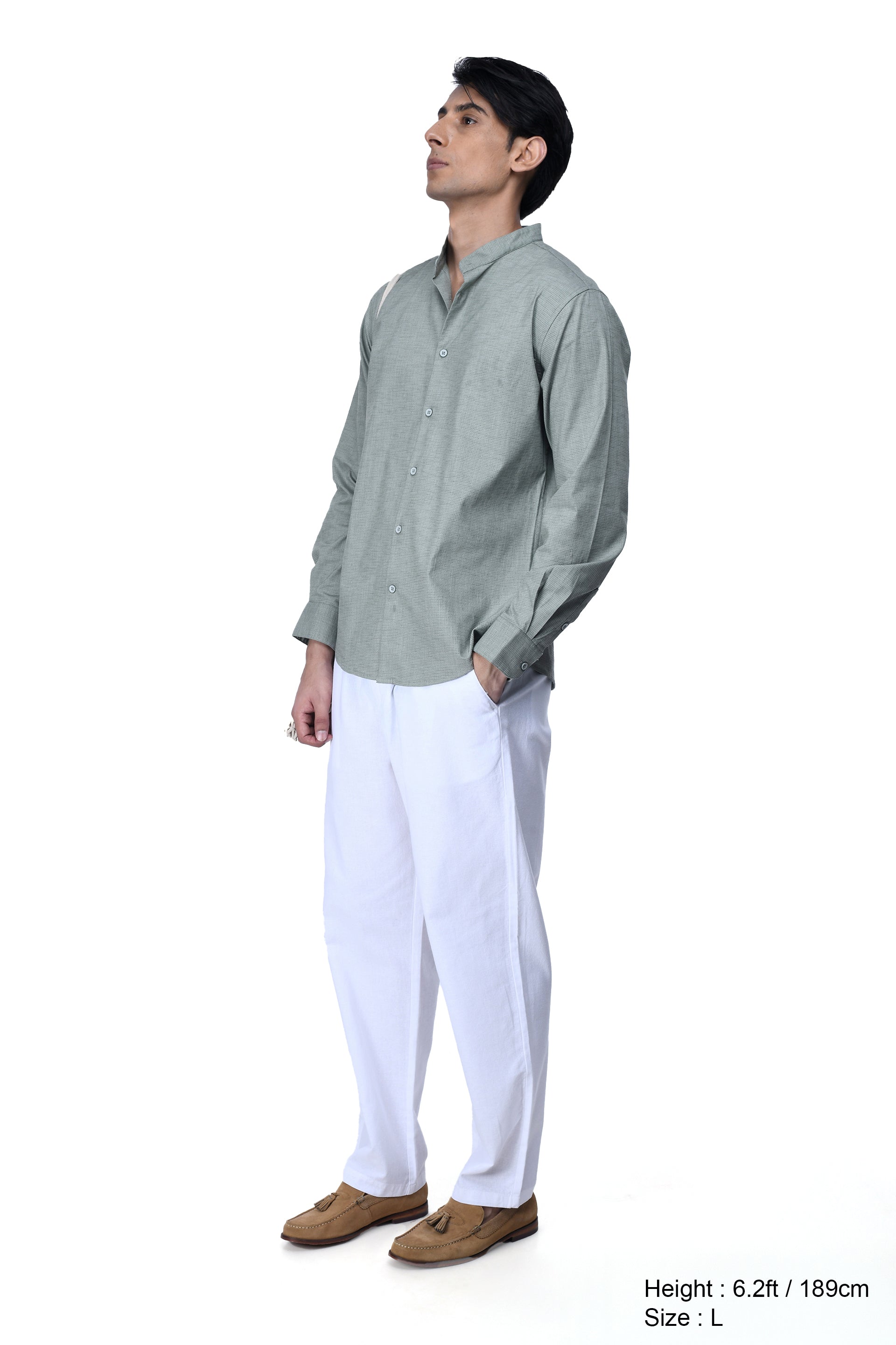STRUCTURED MODAL MANDARIN SHIRT IN GREEN