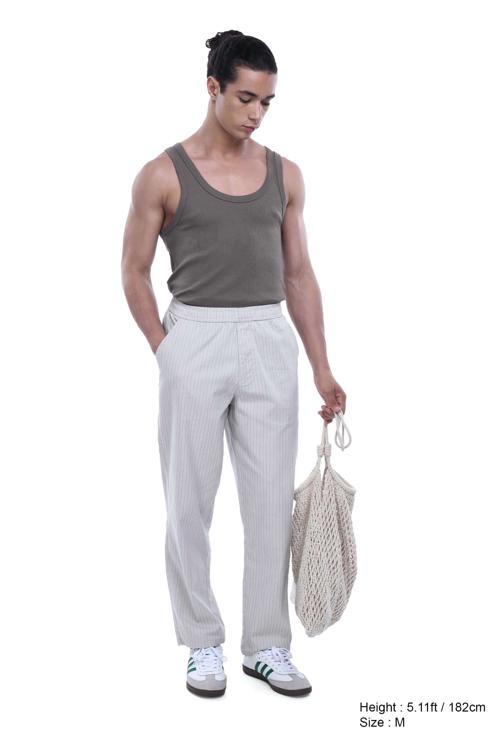 Relaxed Striped Cotton Pant In Grey