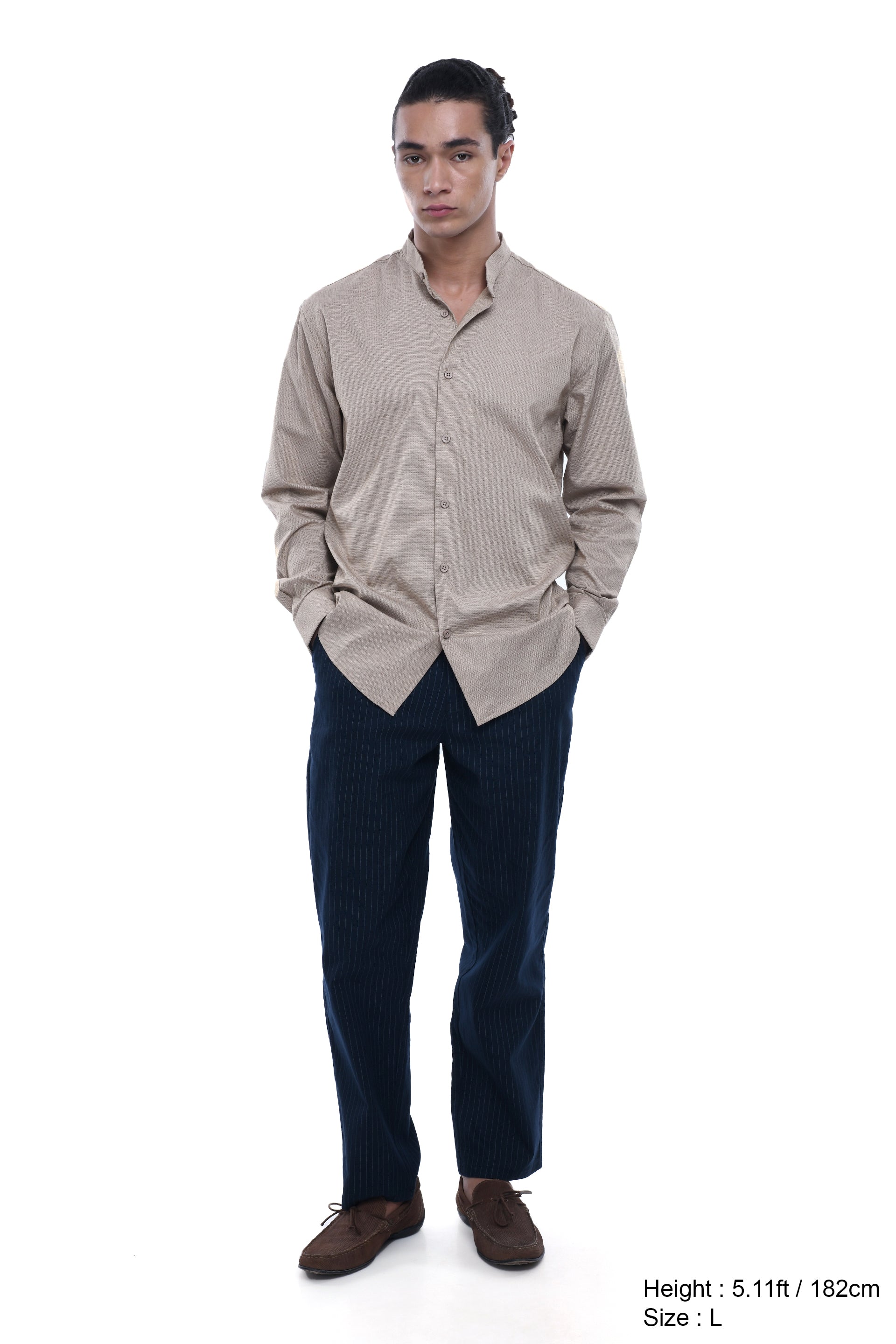 STRUCTURED MODAL MANDARIN SHIRT IN BEIGE
