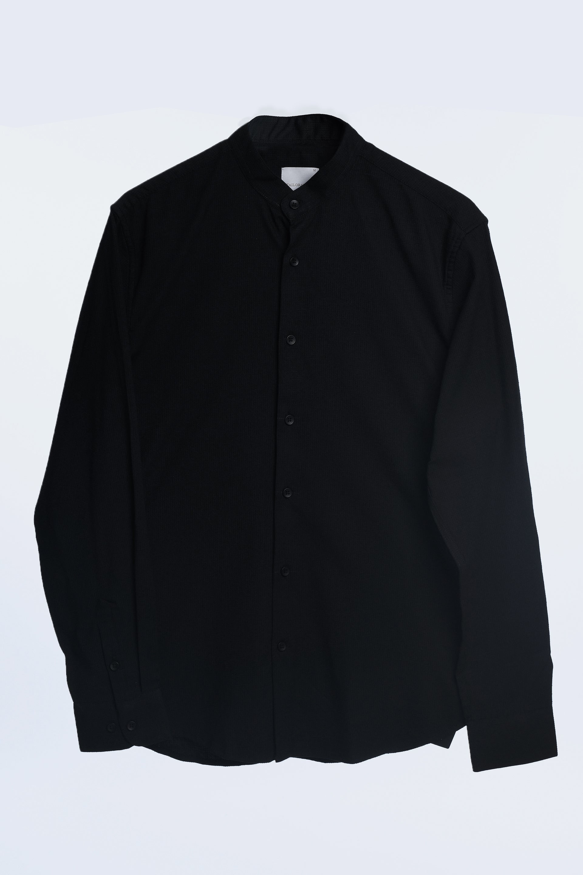 EASY IRON TEXTURED MANDARIN SHIRT IN BLACK