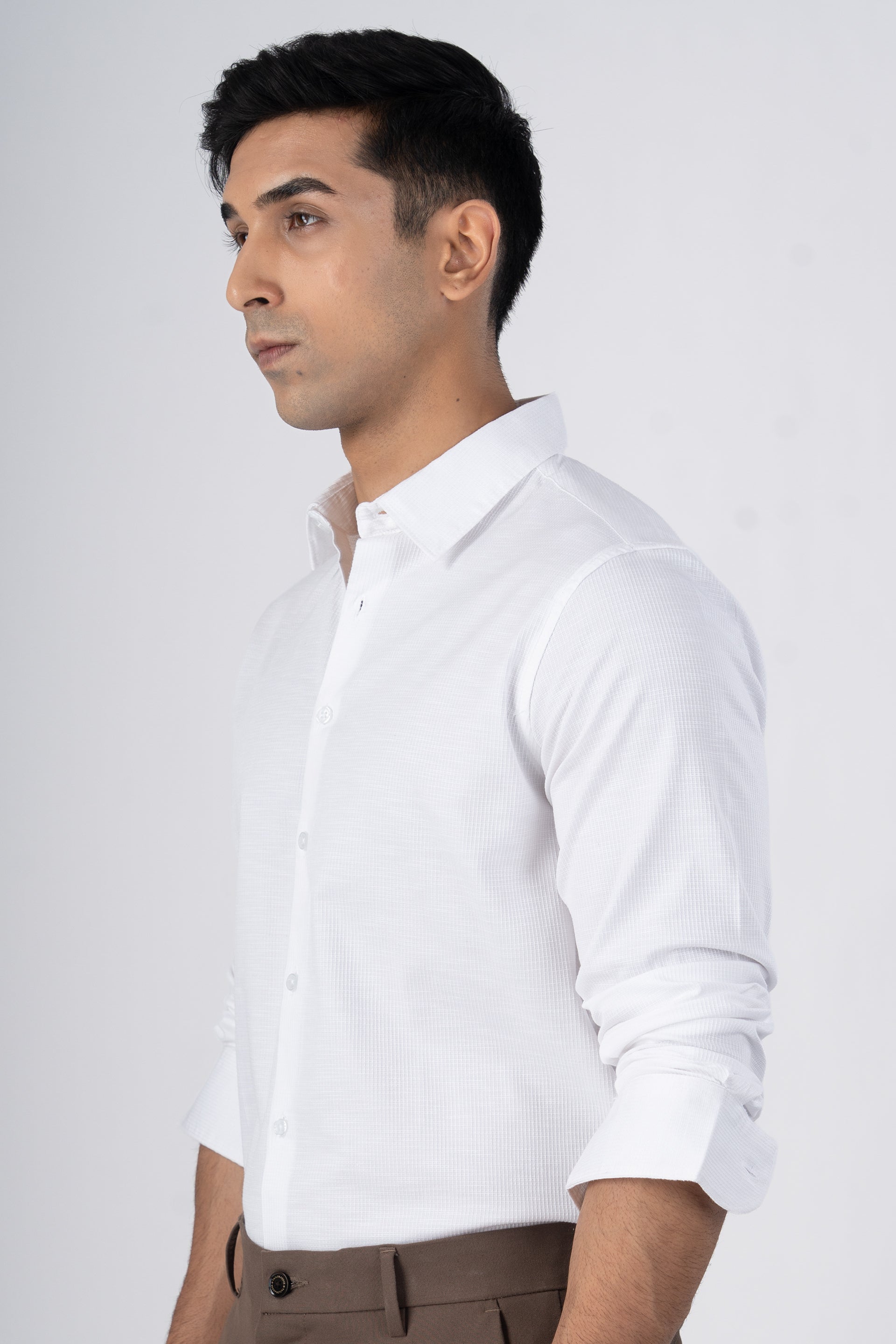 Easy Iron Textured Shirt In White