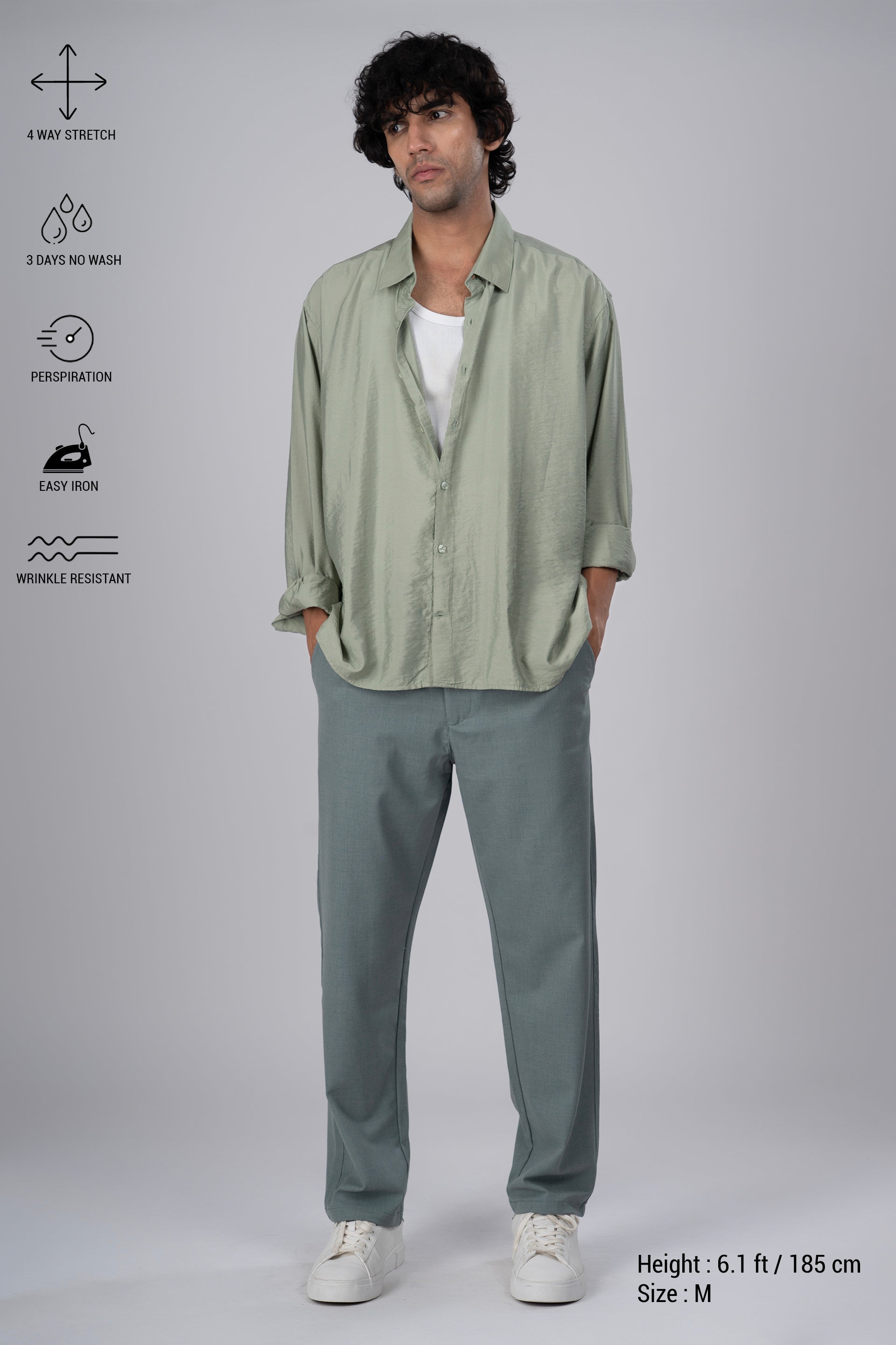 Easy Iron Striped Flexiwaist Relaxed Trouser In Green